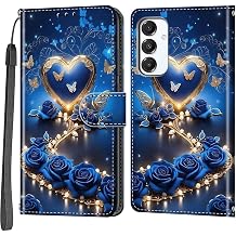 Case Wallet for Samsung Galaxy A16 5G, Blue Flower | Kickstand, 3 Card Holder, Shockproof TPU Interior Shell, PU Leather, Magnetic Flip Cover, Lanyard Strap