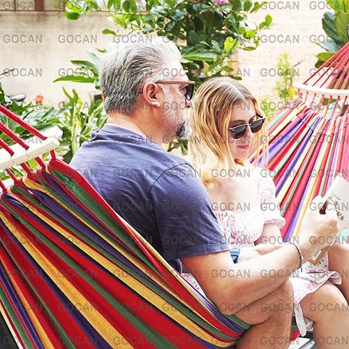 Miniatura 4 de GOCAN - Hamaca doble para 2 personas, extragrande, 86.6 x 63 pulgadas, longitud de 129.9 pulgadas, capacidad de carga 500 lb, lona de algodón, para