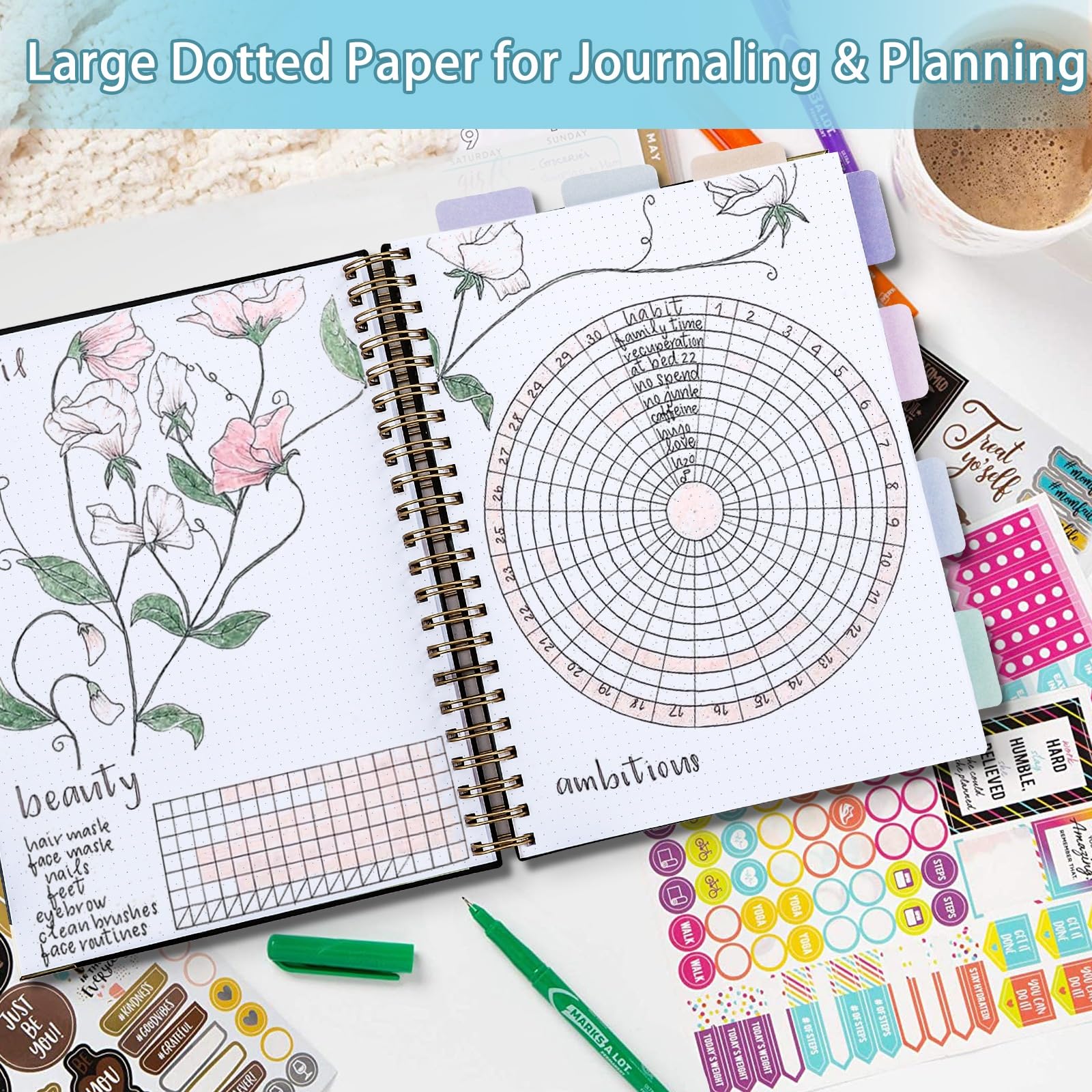 Amanple Spiral Notebook, Dotted Journal Notebook, 8.5" x 11", 300 Page Hardcover Large Dot Grid Notebook Journal for Bullet, Thick Paper Fights Ink Bleed, A4 Leather Journal for Women Men, Black