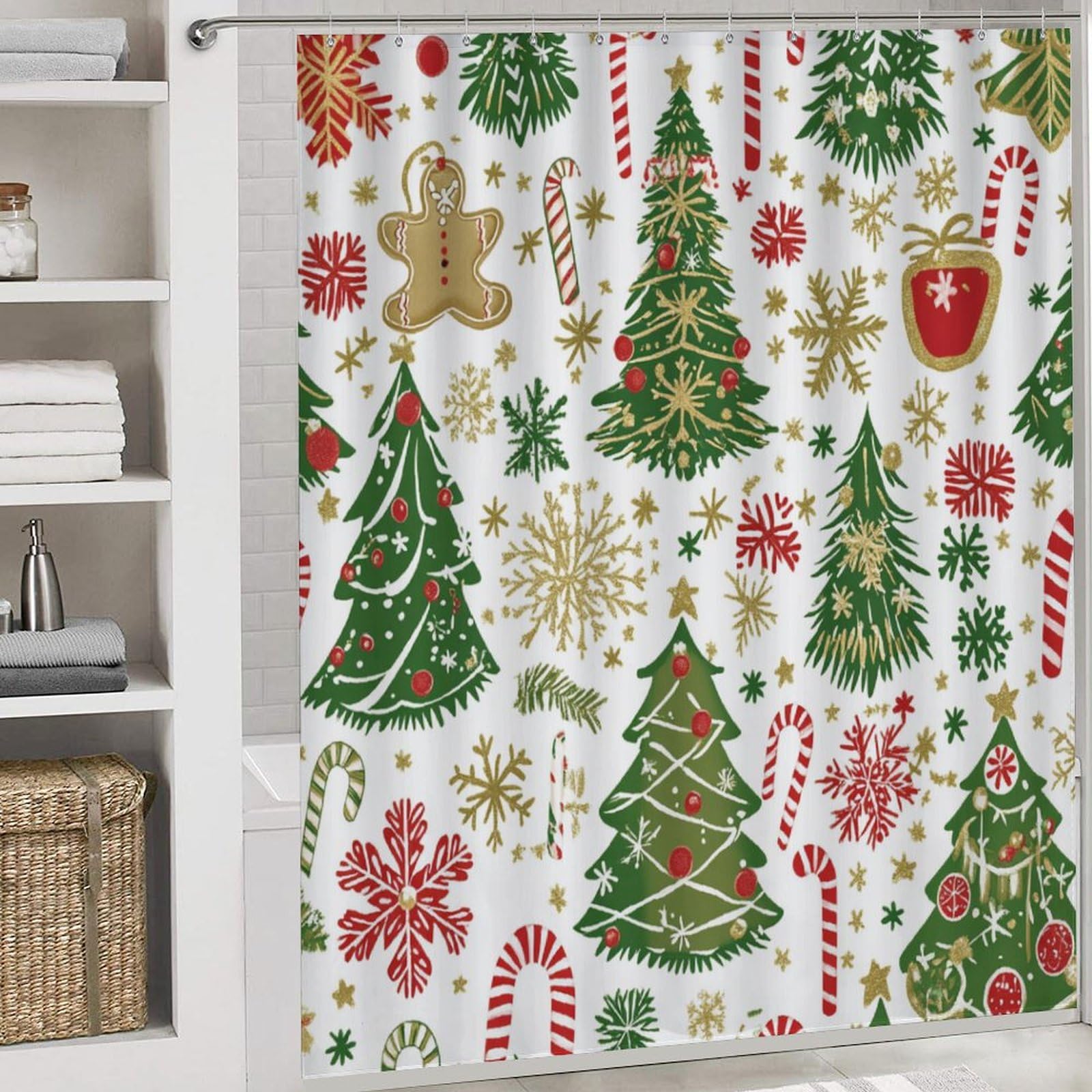 Feliz Navidad Baño de Cuatro Piezas Tappeto De Baño Absorbente Y Antideslizante, Ideal para Usar En Ducha Y Mantener El Suelo Seco 183×183cm