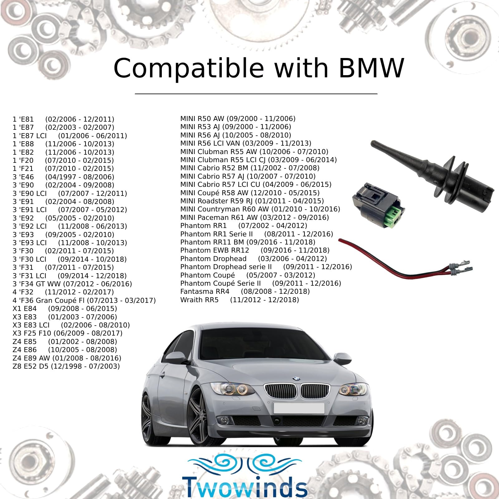 Twowinds - Sensor de Temperatura Exterior con Conector 65816905133 Compatible con BMW E46, E36, E90, E63, E60, E39 - Sonda de Temperatura - Termómetro (lote de 3 piezas)
