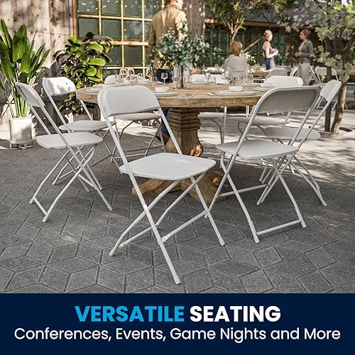 Miniatura 8 de Silla plegable de plástico Flash Furniture Series Hercules color blanco paquete de 10 unidades capacidad de peso de 650 libras cómoda silla para