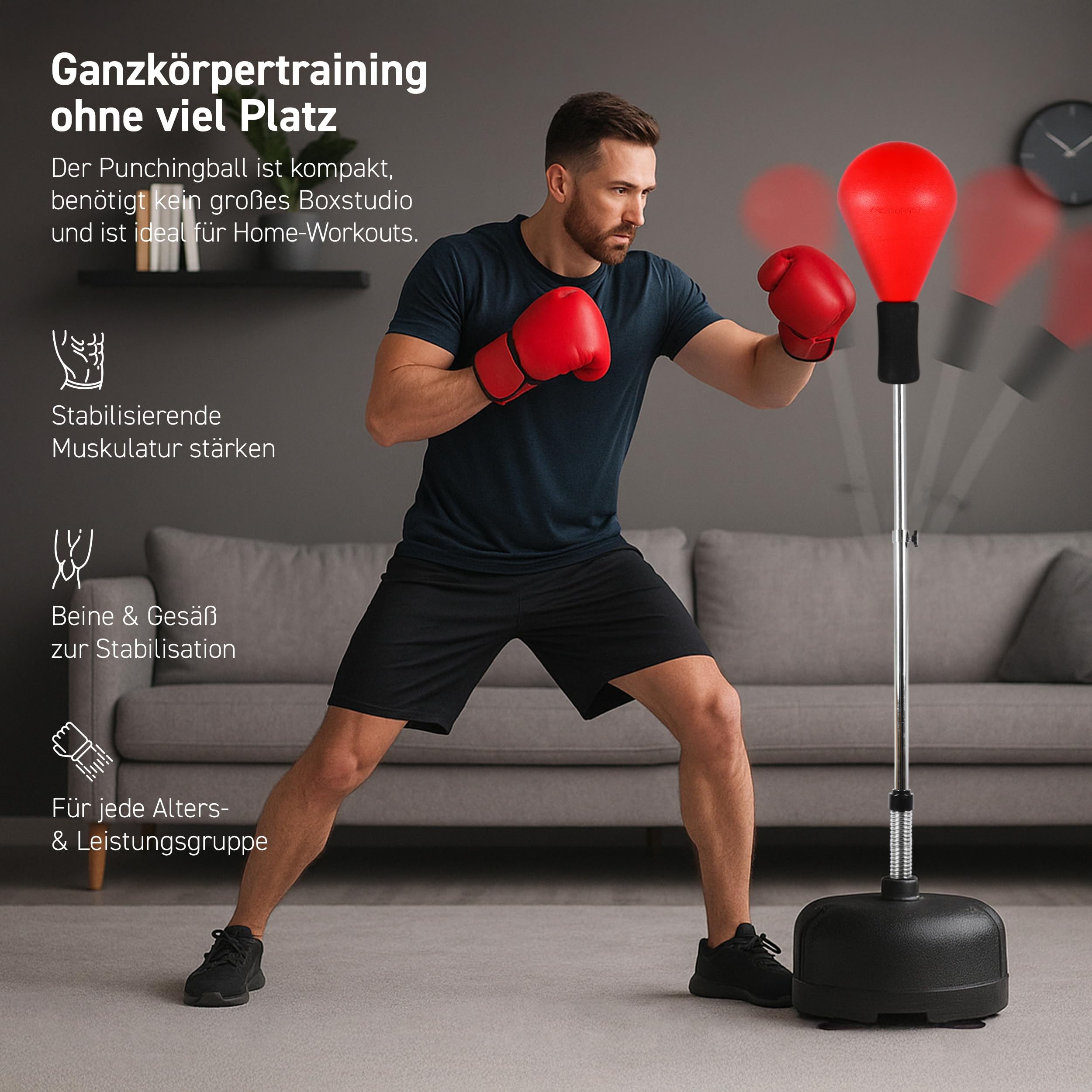 MSPORTS Punchingball Premium Boxstand I Höhenverstellbarer Standbox-Trainer inkl. Boxbirne 110-150 cm I Box Ständer Standboxtrainer für Boxing Workout