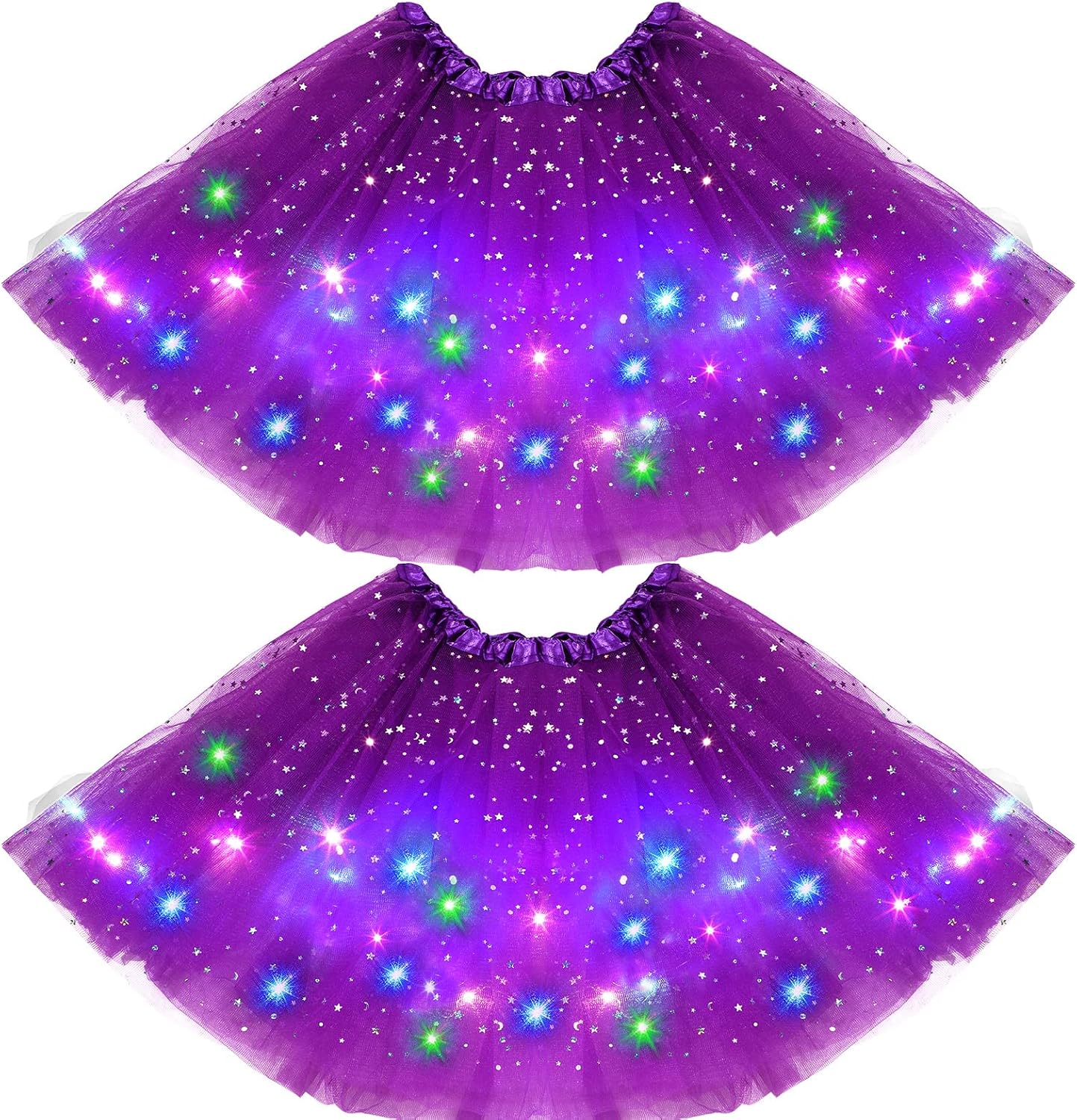 Haysandy 2 Pack LED Tutu Skirt Layered Tutus for Women Light up 80's Tulle Tutu Skirt Mardi Gras Valentines Party Costume