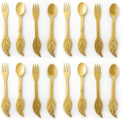 JB Home Collection 4580 Cucharas y tenedores reutilizables de bambú para aperitivo, frutas, postres, helado, yogur, especias, sal, azúcar, té verde,