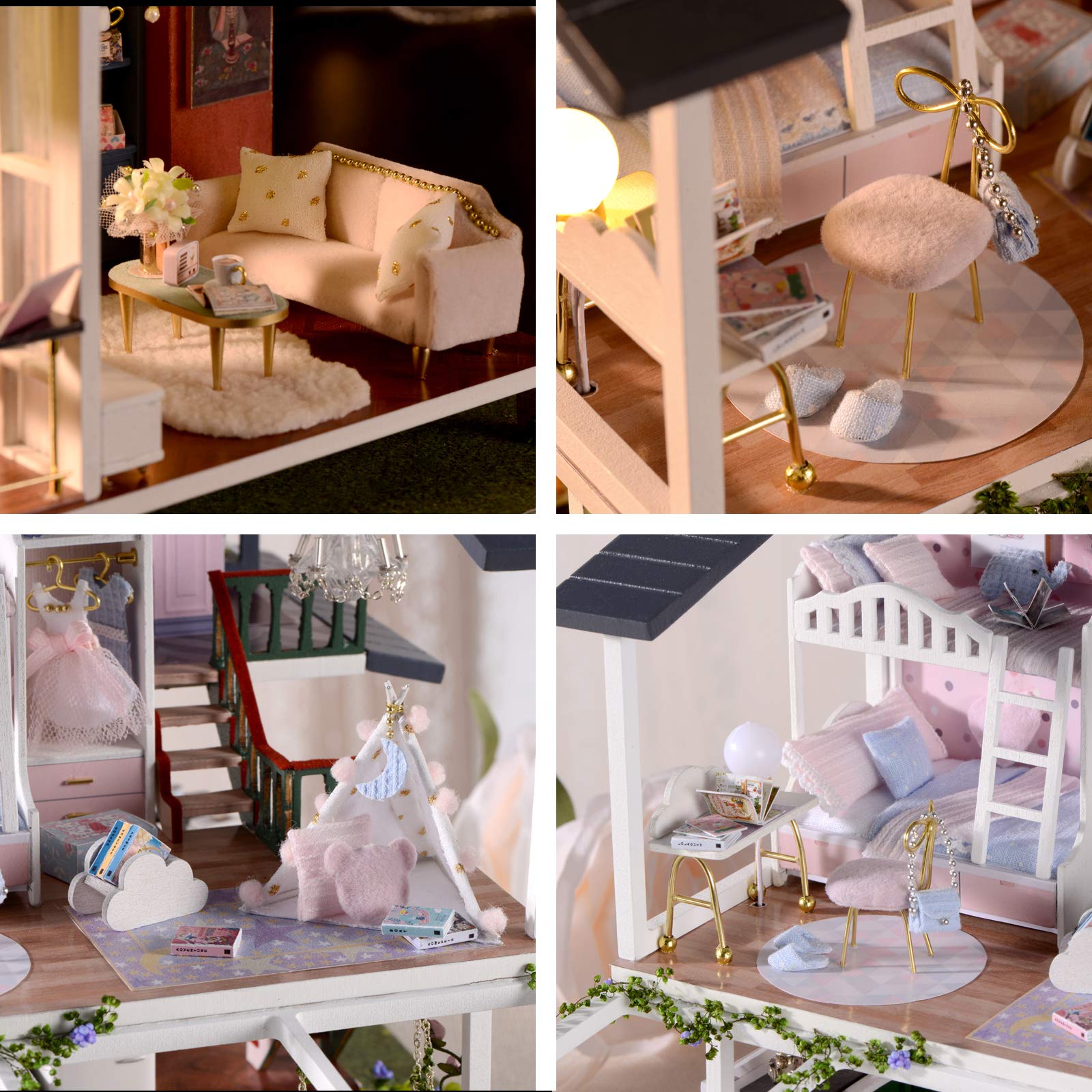Cuteefun Maison Miniature a Construire DIY Maison Poupee Miniature Bois en Kit avec Musique et Meubles, Cadeau de Bricolage Artisanal pour Les Femmes (Monet Garden)