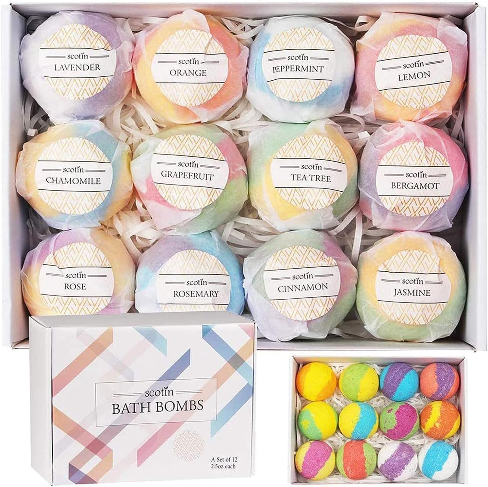 12Pcs Bath Bombs Gift Set for Women & Kids, Bubble Bath Bombs,Natural Essential Oil Shower Bombs,Relaxing Spa Bathbombs,Ideal Gifts for Thanksgiving Day,Christmas,Birthday