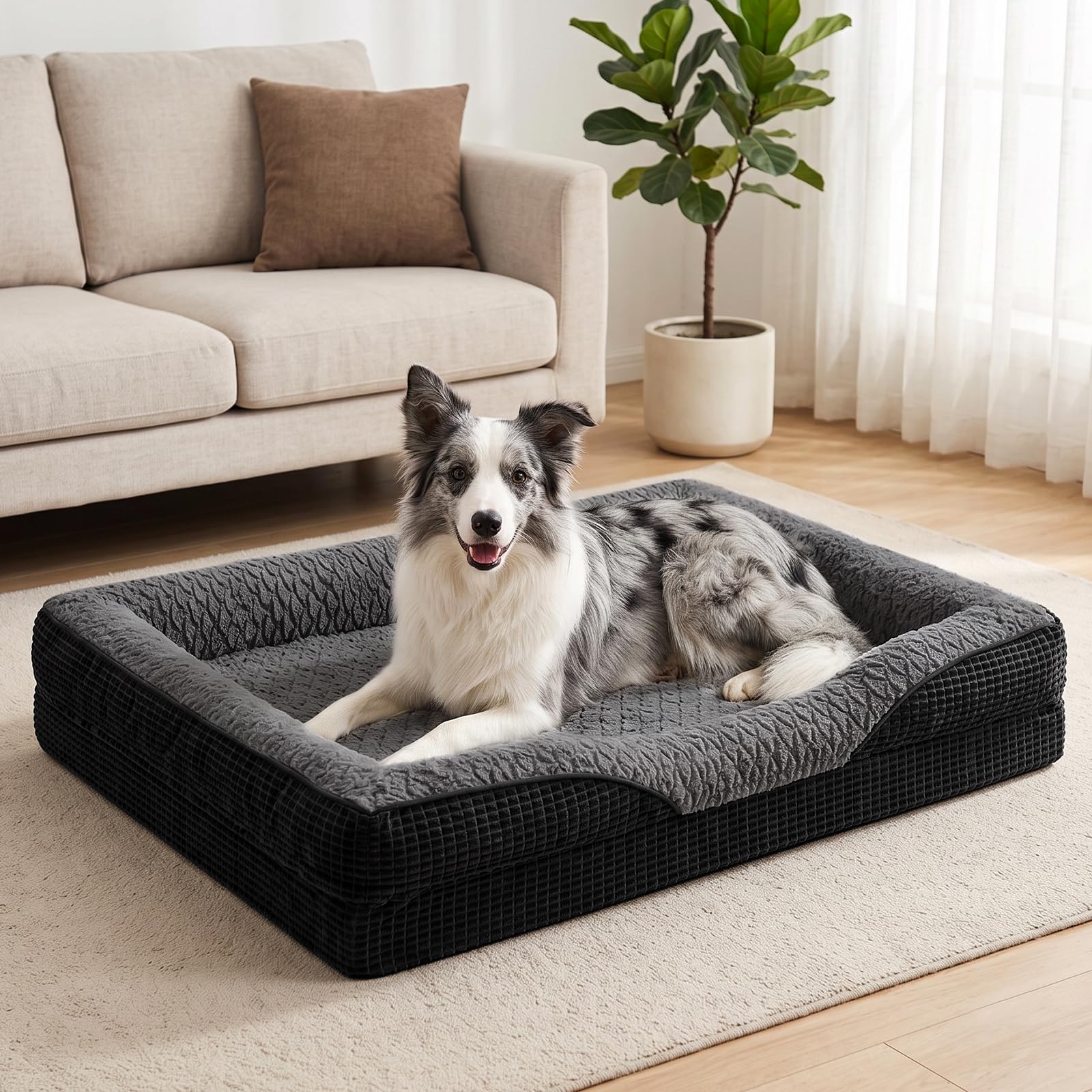 FURTIME Letto Ortopedico per Cani di Taglia Media, Cuscino in Memory Foam per Cani di Taglia Grande, Rimovibile e Lavabile, Cuccia per Cani Antiscivolo, con Alto Bordo, Letto per Cani