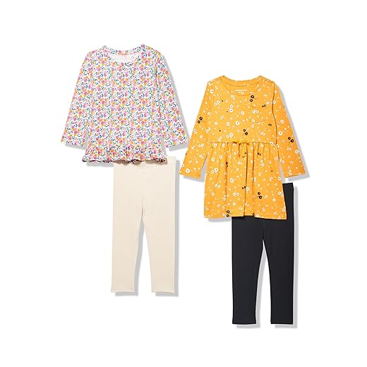 Amazon Essentials Girls and Toddlers' Long-Sleeve Outfit Set, Pack of 4