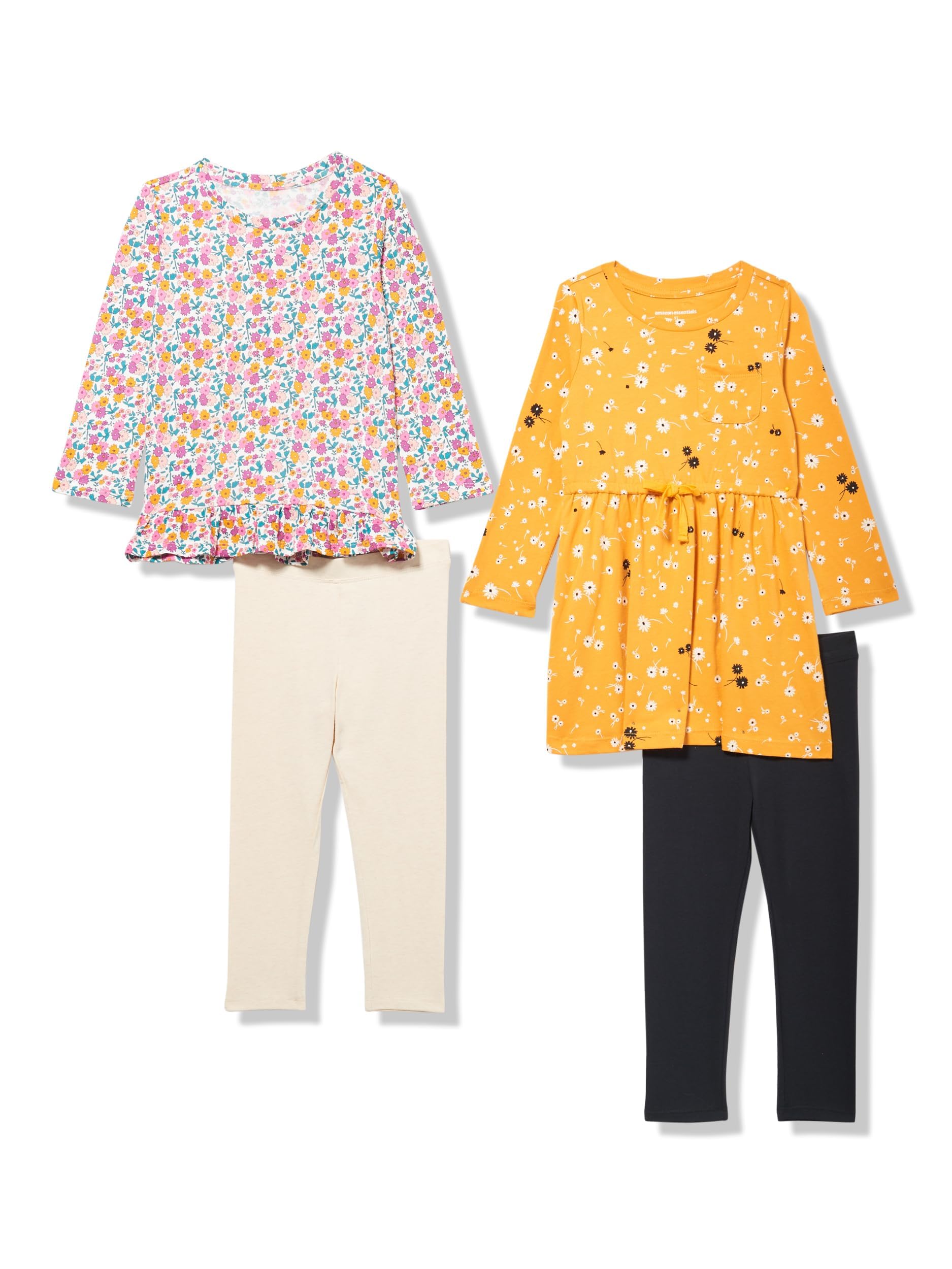 Amazon Essentials 4-Pack Long-Sleeve Outfit Set (Toddler & Girls) - OEKO-TEX Certified