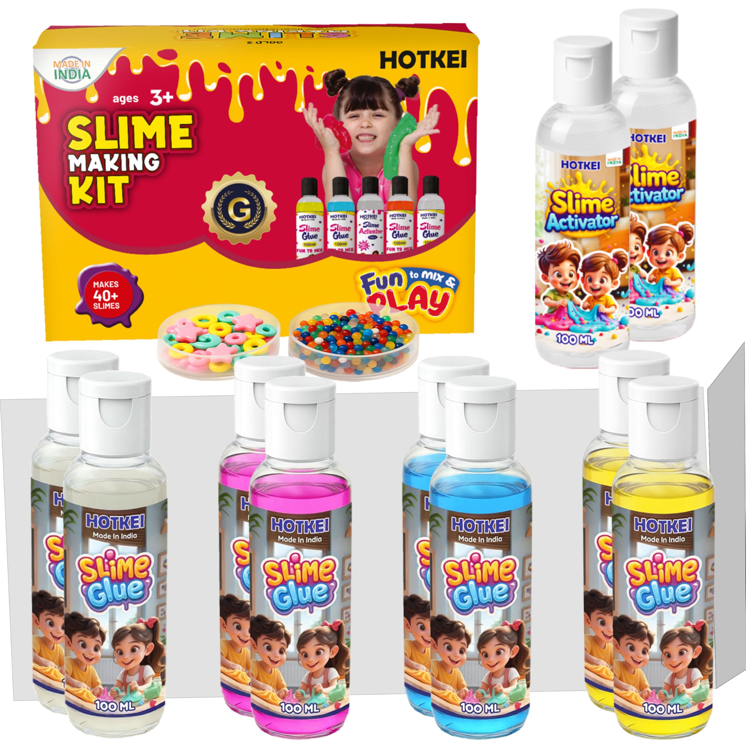 HOTKEI (Make 40+ Slimes) Multicolor Scented DIY Toy Slime Activator Glue Gel Jelly Putty Making kit Set Toy for Boys Girls Kids Slime Activator Making Kit 8 Slime Glue 2 Activator