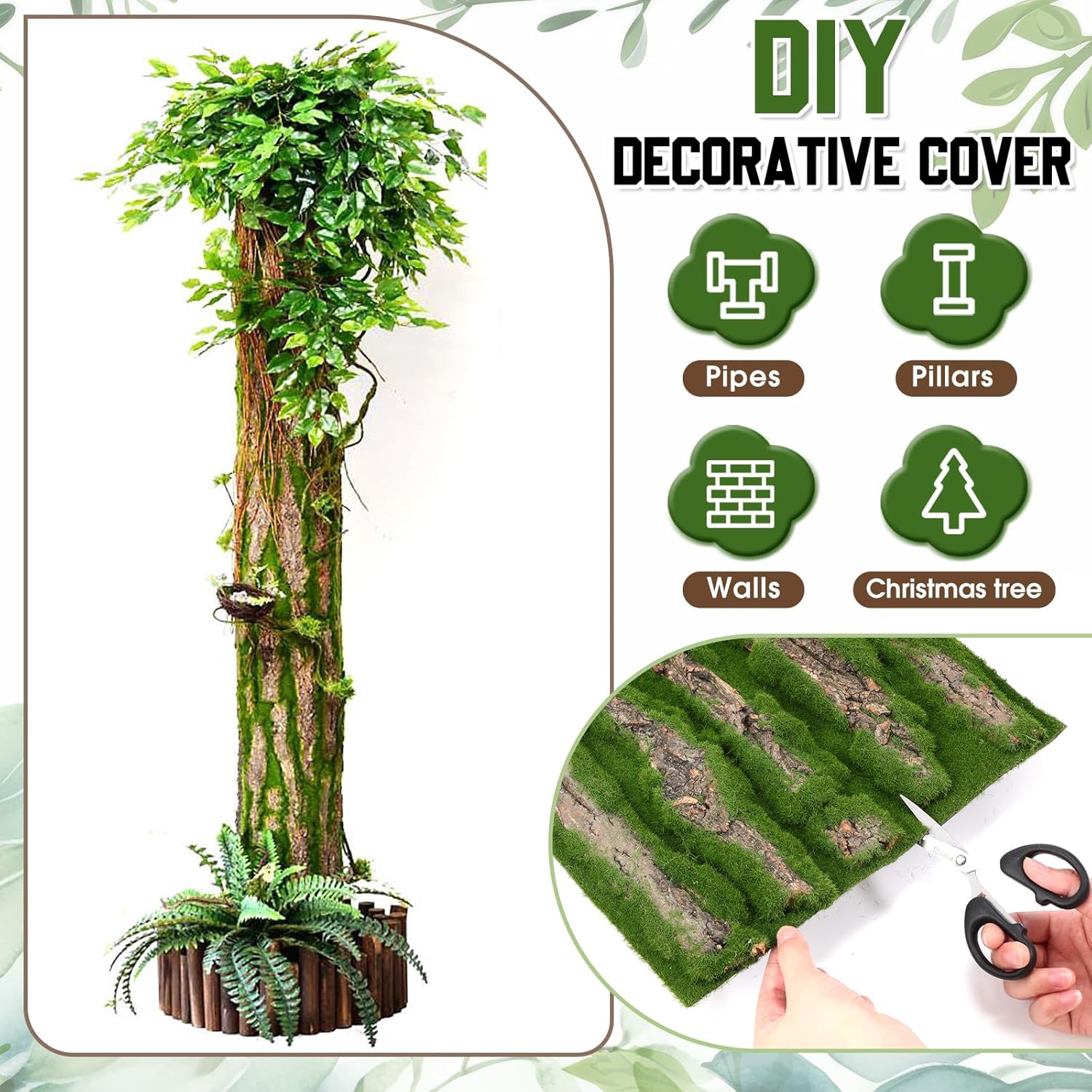Suncalla 2 Packs Artificial Moss Bark 11.8 x 11.8 inches Tree Plants Bark DIY for Tree Collar Sewer Decoration Water Pipe Pillar Cover Indoor Wall Garden Decor