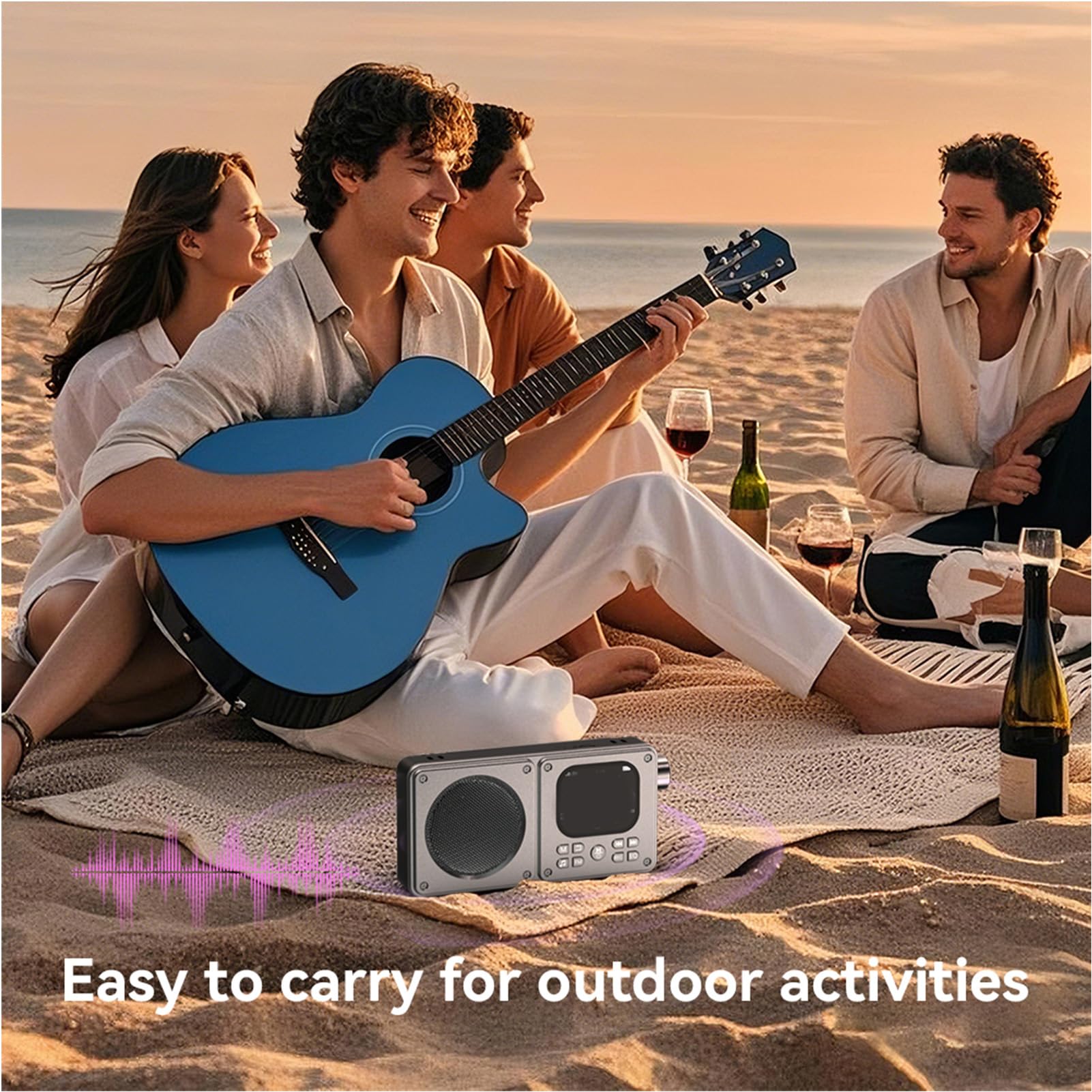 Annadue Radio FM Bluetooth Portátil para Viajes Al Aire Libre, Hogar, Pantalla de 2,01 Pulgadas, Reproductor de Música Bluetooth con Altavoz de Graves, Grabadora para Viajeros, En (64G)