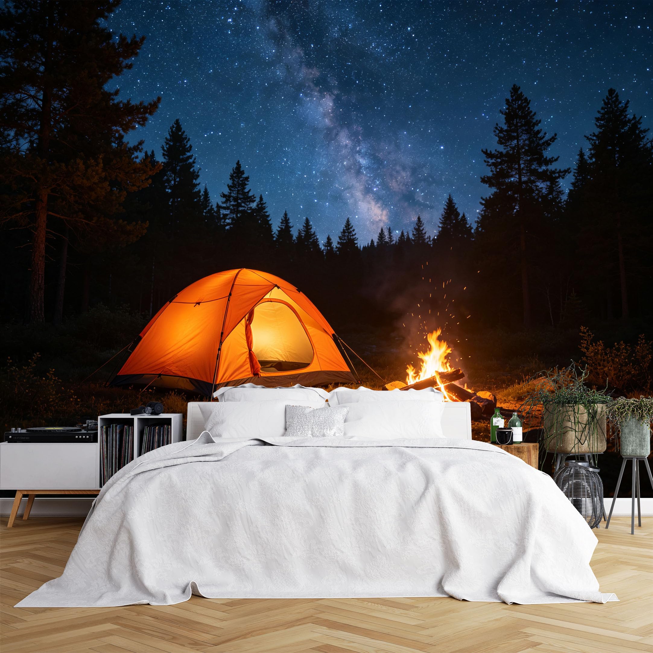 Lcythiazole Ch260615209 Custom Size Wall Murals Forest Camping Tent Campfire Starry Sky Large Photo Wallpaper Self-Adhesive Wall Fabric (No Pvc) Removable Wallpaper For Game Room