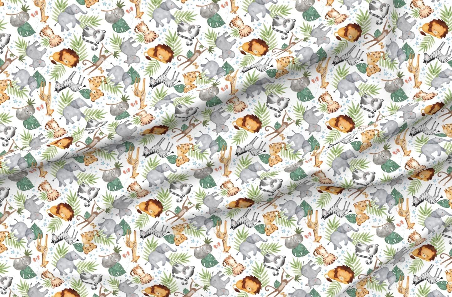 Spoonflower Fabric - Jungle Friends White Kids Safari Animal Nursery Lion Elephant Giraffe Printed on Minky Fabric by The Yard - Sewing Baby Blankets Quilt Backing Plush