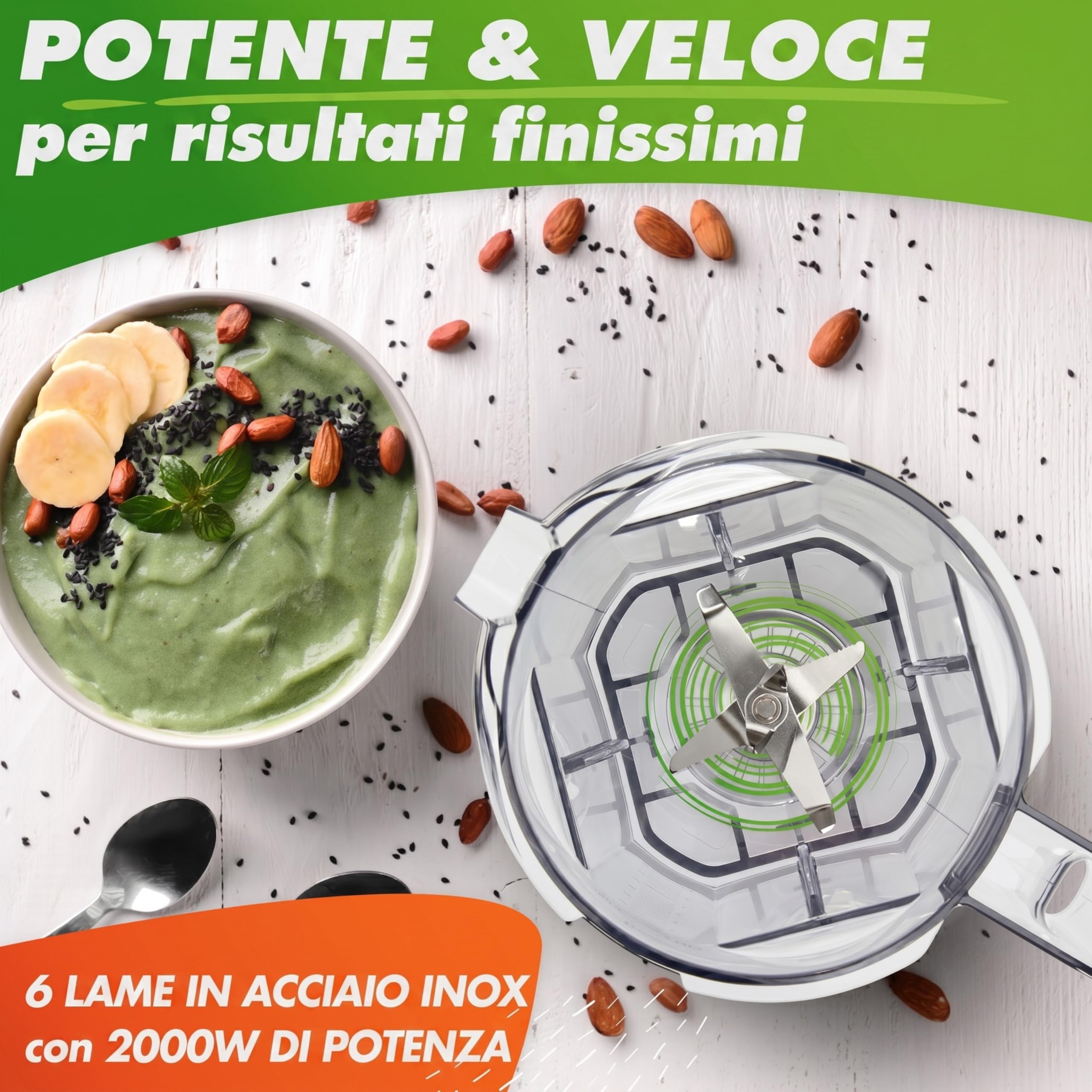 NUTRI-BLENDER MAX+ Frullatore ad Alte Prestazioni 2000 W, Professionale - 2 L, Tritan, Senza BPA, 9 Livelli, Timer Digitale Con Libro di Ricette