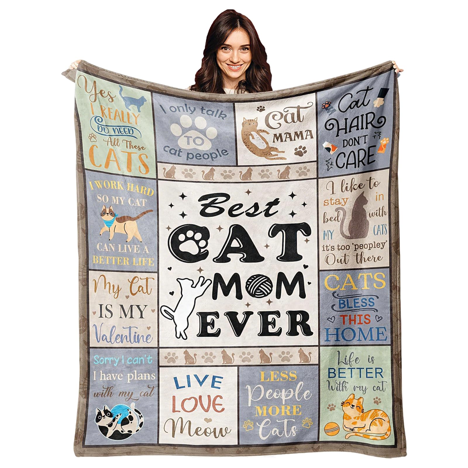 Nocecfi Cat Themed Present Blanket, 150x130CM Cats Themed Gifts for Women, Crazy Cat Lady Gift Cat Mum Gifts Blankets for Cat Lovers, Cats Gift for Birthday Mother's Day Christmas
