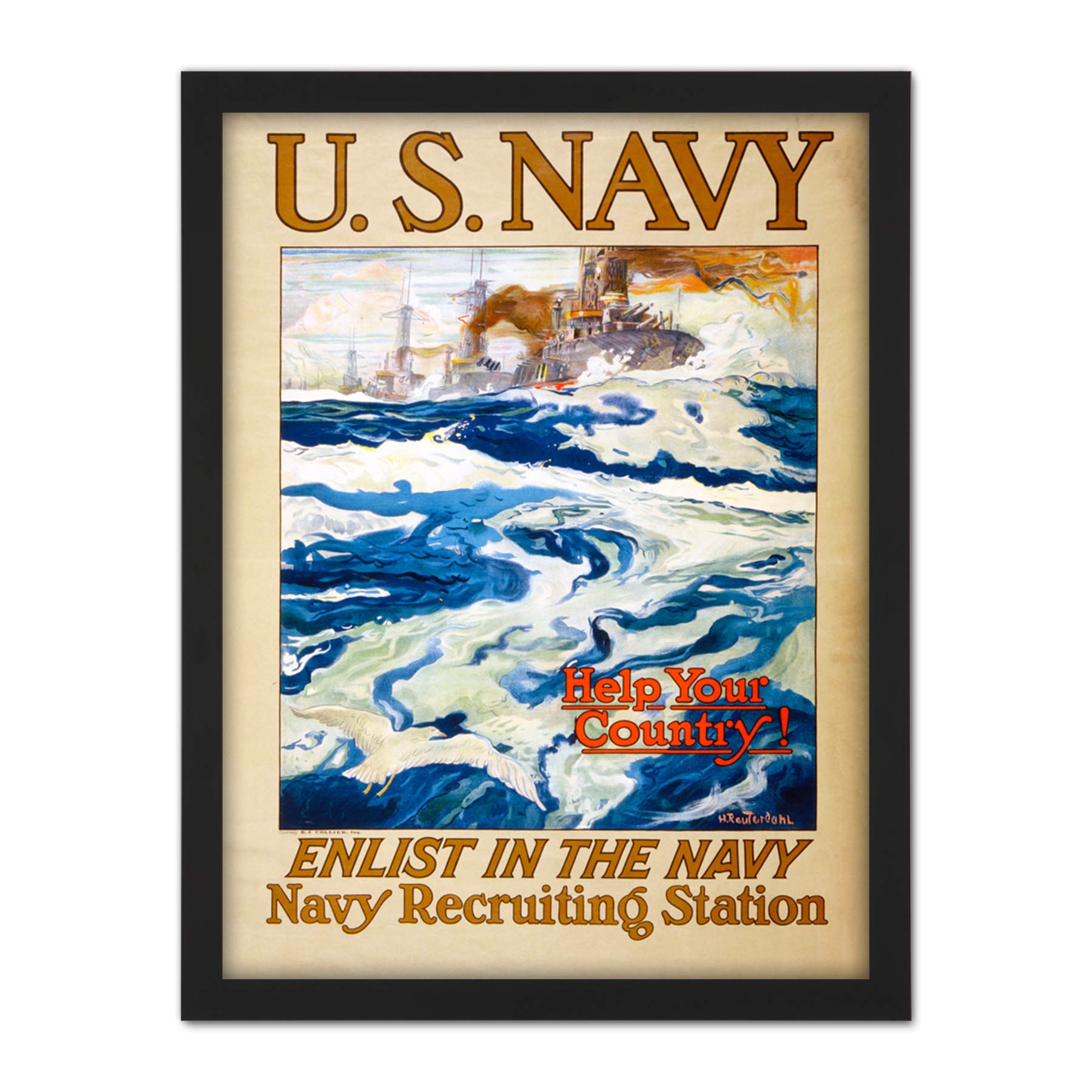 Reuterdahl USA Navy Recruitment WWI War Advert Large Framed Art Print Poster Wall Decor 18x24 in