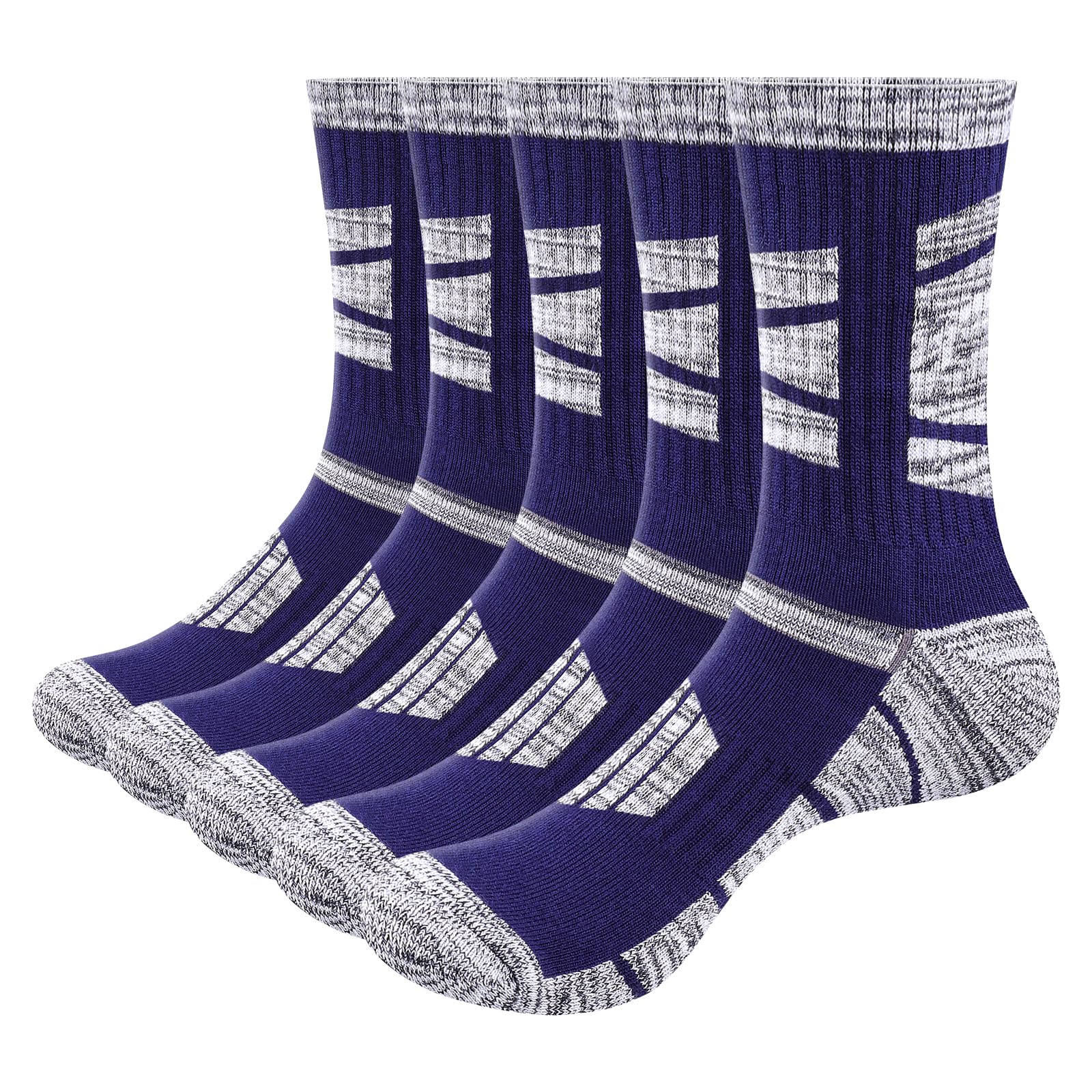 YUEDGE Mens Socks Moisture Wicking Anti-Odor Cotton Cushioned Crew Socks Padded Anti Blister Work Socks For Men, 5 Pairs