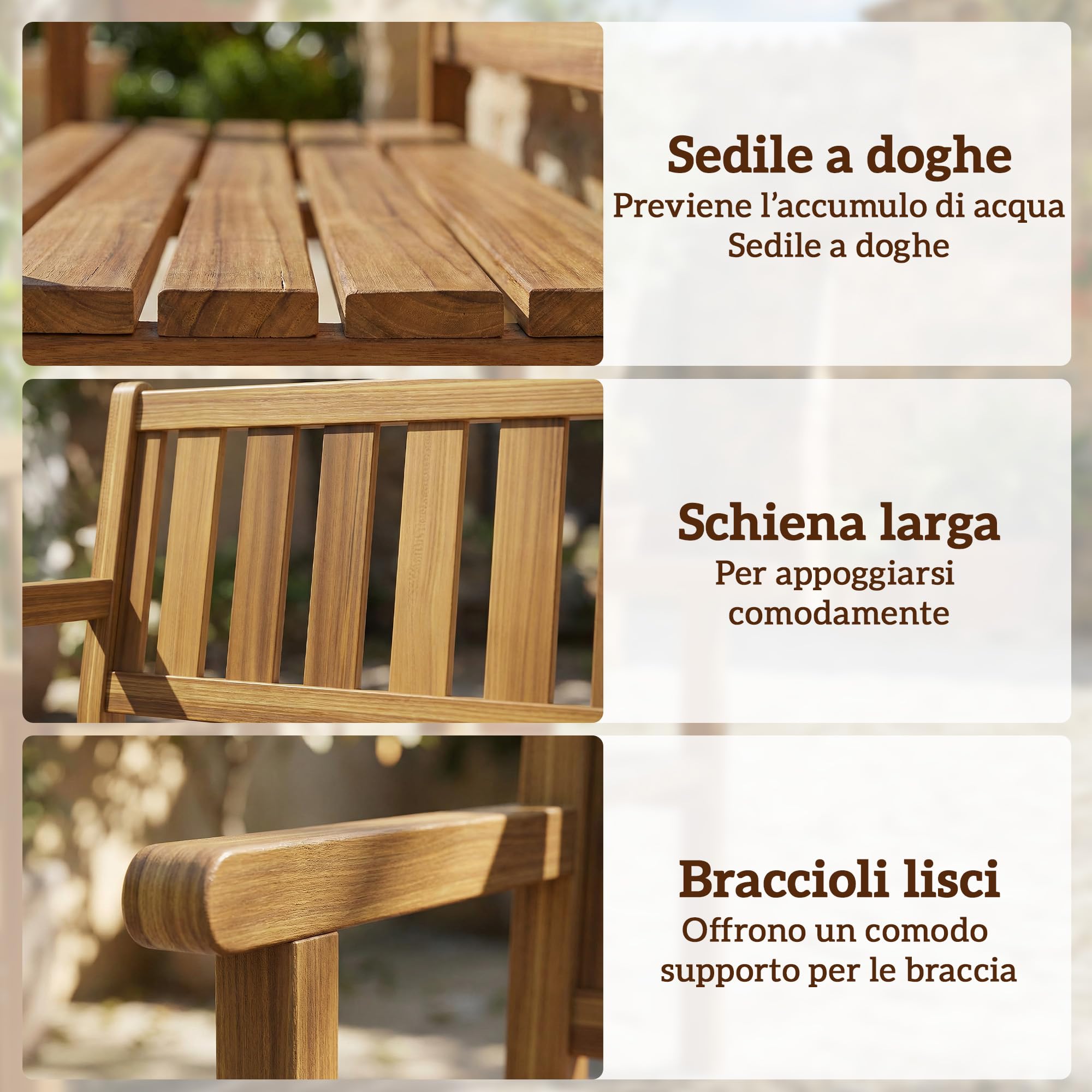 Outsunny Panchina da Giardino da 2 Posti a Doghe 150x57x93 cm Color Teak | Panchina da Esterno in Legno di Abete, Stile Country, Panca per Terrazza Patio e Cortile