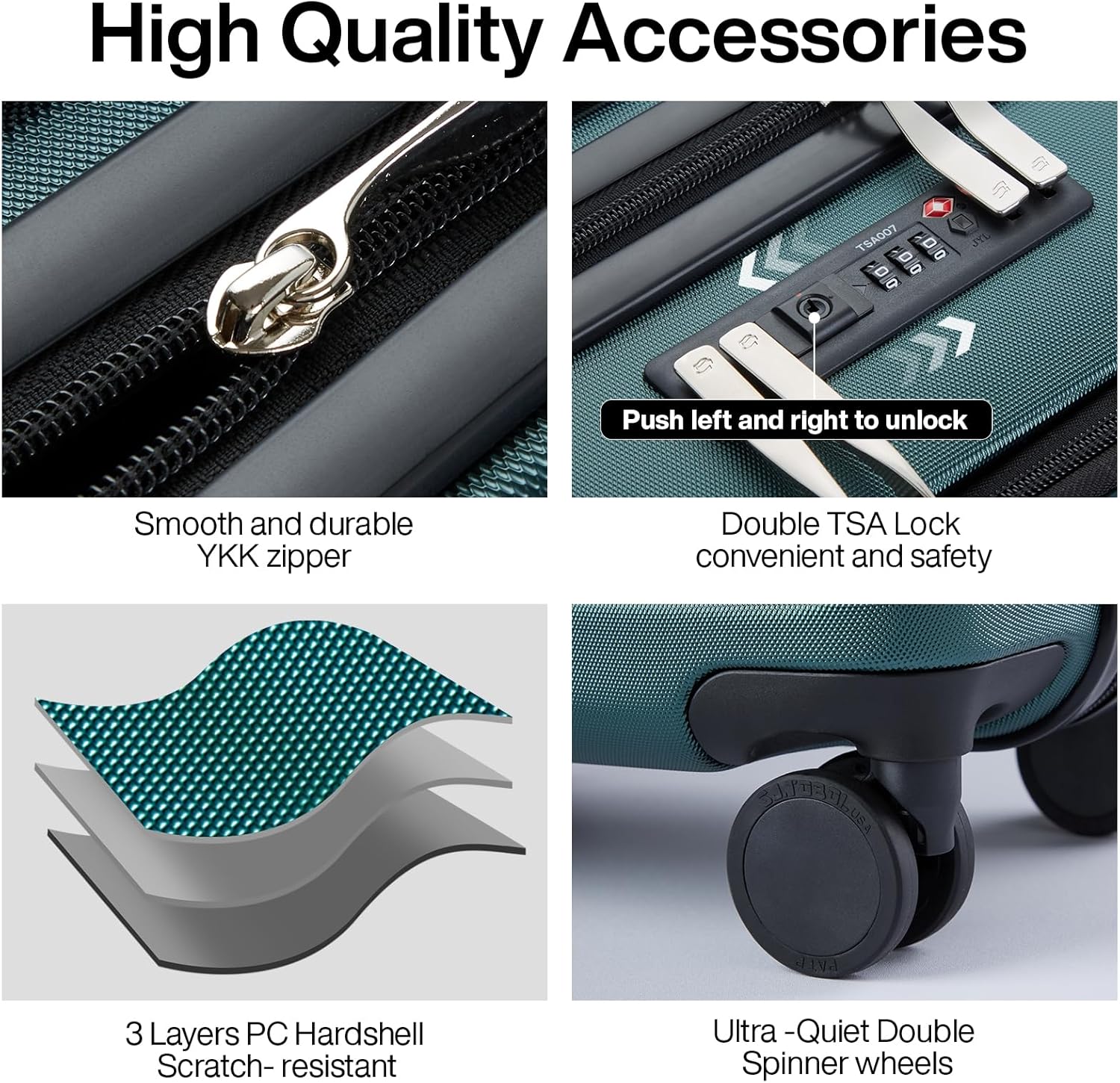 Hanke Carry On Luggage 22x14x9 Airline Approved - 20 Inch Durable PC Hard Shell Suitcase with Front Pocket, CarryOn Suitcase with Spinner Wheels, TSA Lock(Blackish Green, 32L)