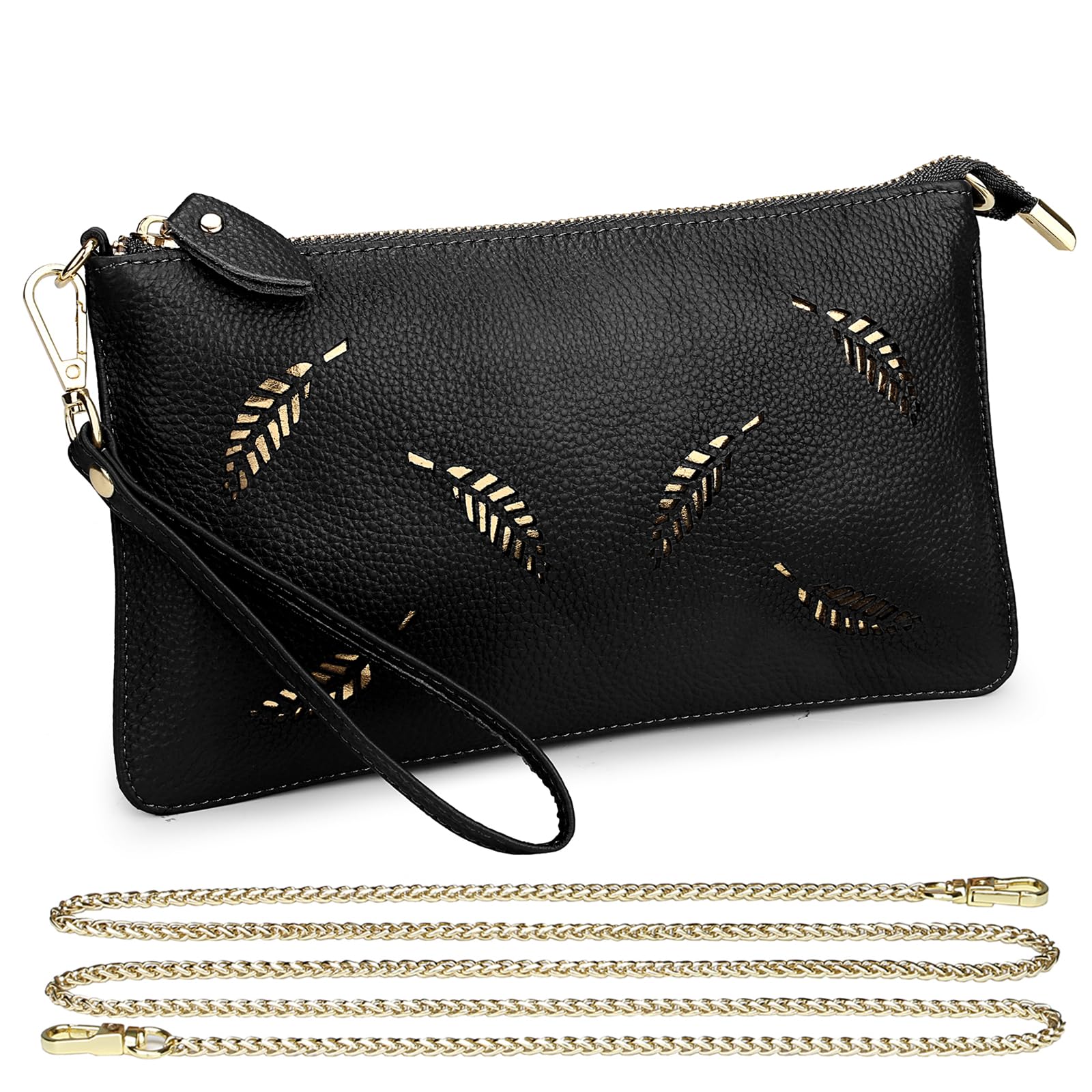 Uromee Genuine Leather Wristlet Wallet Clutch Purses with Detachable Chain