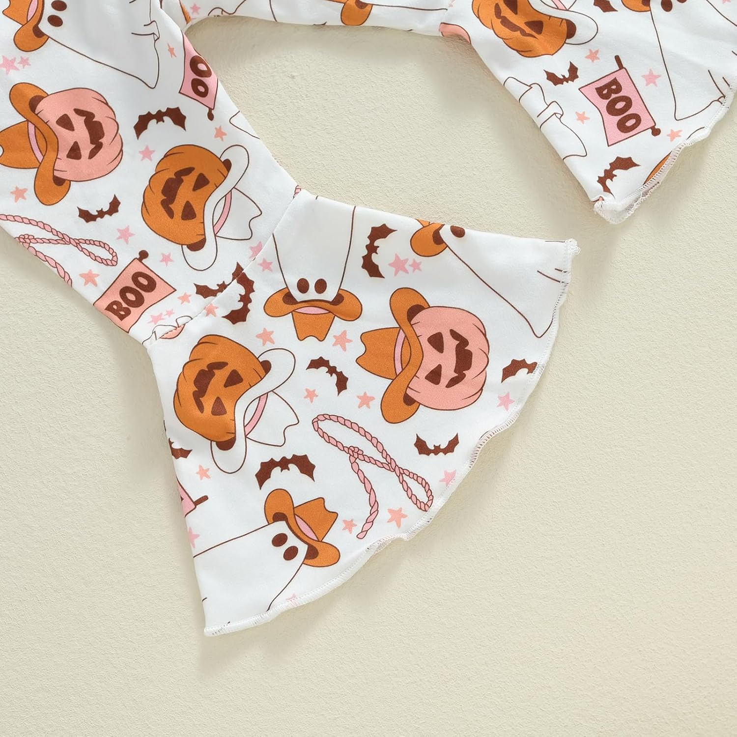 Rtnnsbbfcm Newborn Baby Girl Halloween Outfit Long Sleeve Ghost Pumpkin Romper Bell Bottom Pants Headband Western Clothes - Image 6