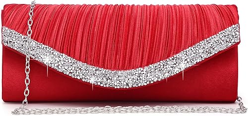 Dasein Bolsos de noche de satén para mujer bolsos de mano bolsos de boda bolsos formales para fiesta baile de graduación con diamantes de imitación