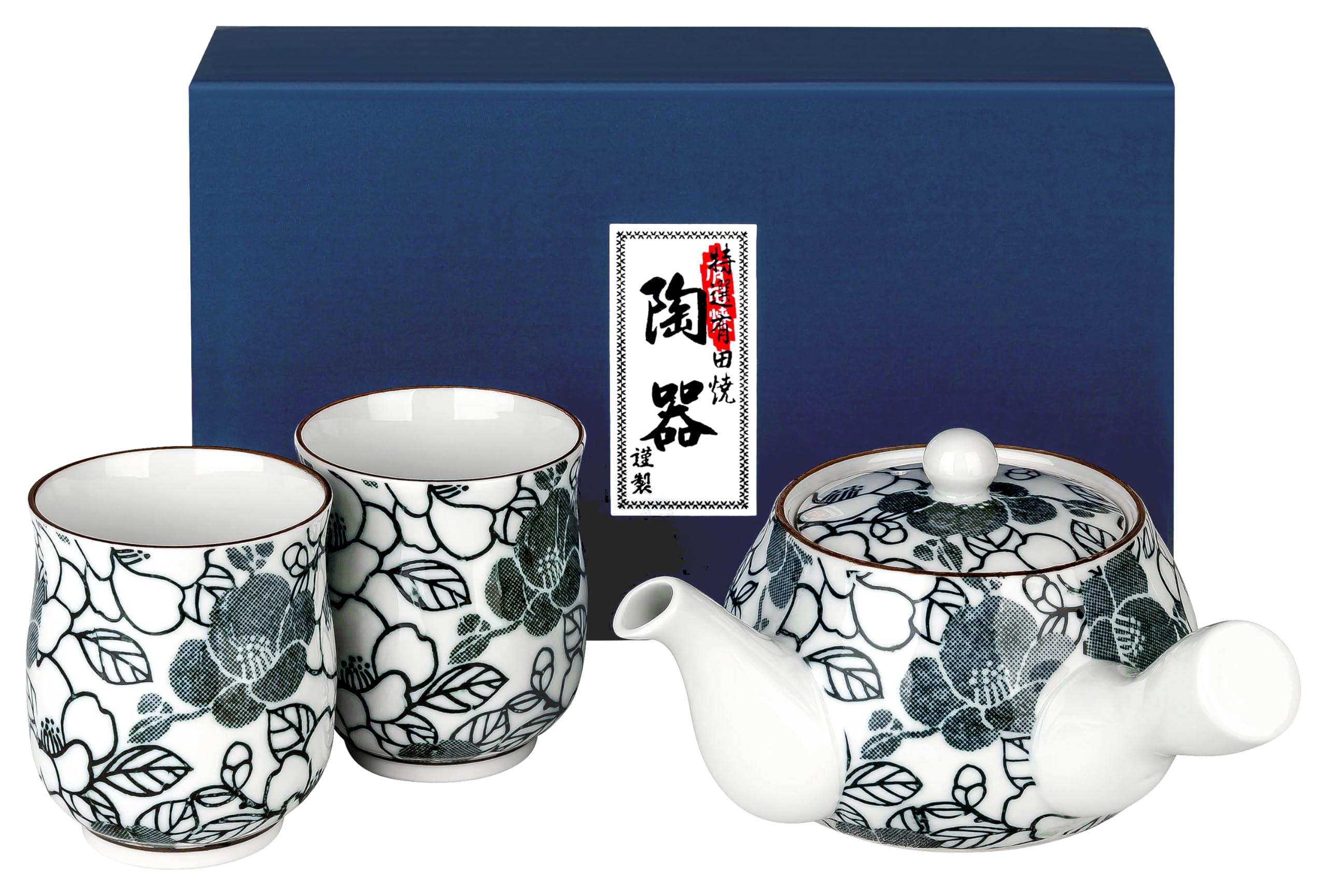 Kyusu Teekanne Set HANA Porzellan Einhandkanne Zwei Teebecher in Geschenkbox hergestellt in Japan Kanne 400 ml
