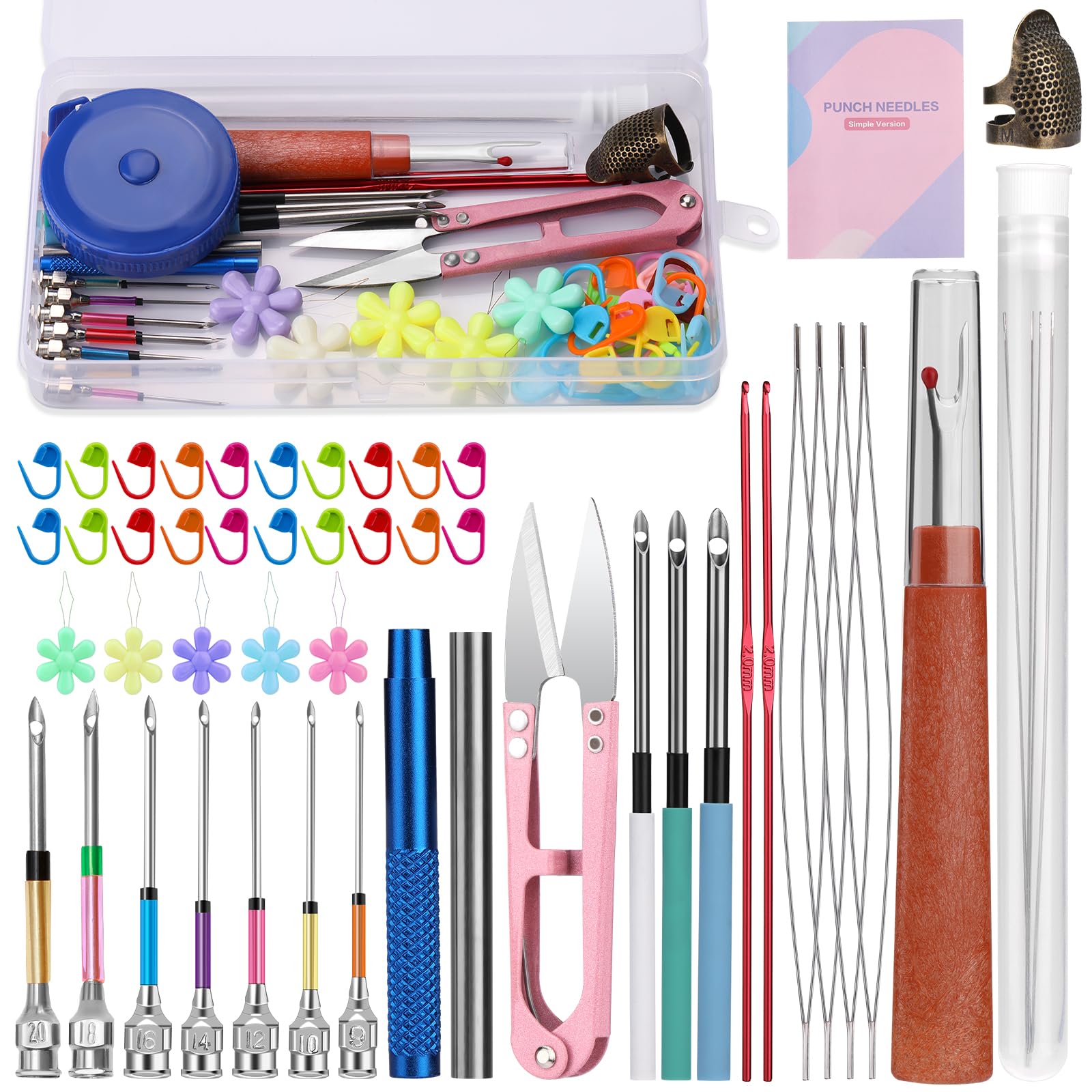 49 Pcs Needle Punch Tool Kit, Cross Stitch Set with Manual 10 Sizes Magic Embroidery Pen, Adjustable Ultra Punch Pen with Handle, Threader, Knitting Markers for Embroidery DIY Crochet Knitting