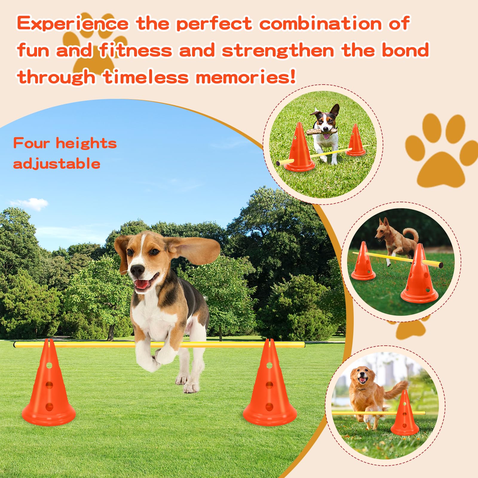 AEDNX Agility-Hürden-Kegel-Set für Hunde, Agility-Kurs, Hinterhof-Set mit 12 Agility-Kegeln, 6 Agility-Ruten, Agility-Trainingsausrüstung, höhenverstellbares Hindernis mit Aufbewahrungstasche