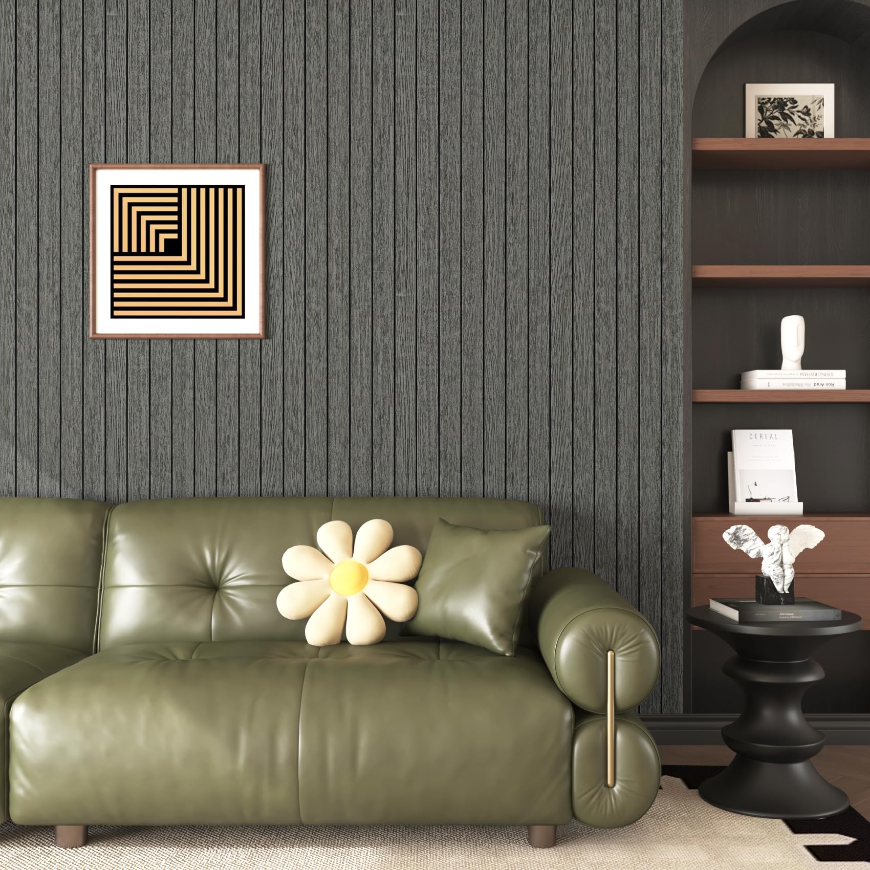 Livelynine Pannelli Decorativi per Pareti Legno Grigio Antracite 60CMx3M Pannello Decorativo Parete Legno Nero Pannelli Murali Adesivi in Rotolo Rivestimento Parete Adesivo 3D Camera da Letto Ufficio