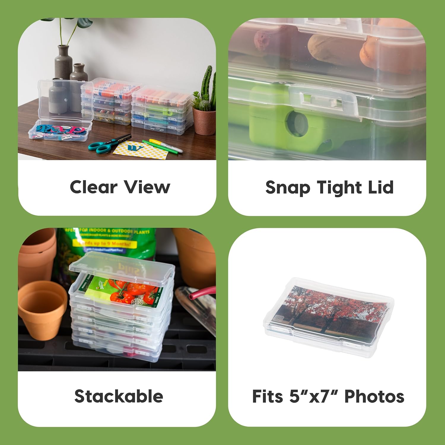 IRIS USA 5" x 7" |Made in USA| 10-Pack Photo Storage Box Organizer Containers for Pictures, Tasks, Stickers, Ephemera, & Flashcards - Clear