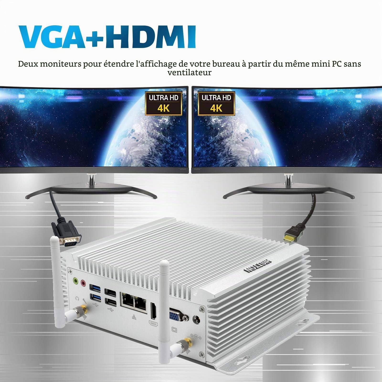 HISTTON Fanless Industriel Mini PC, Core i7-4500U 8Go RAM 128Go SSD