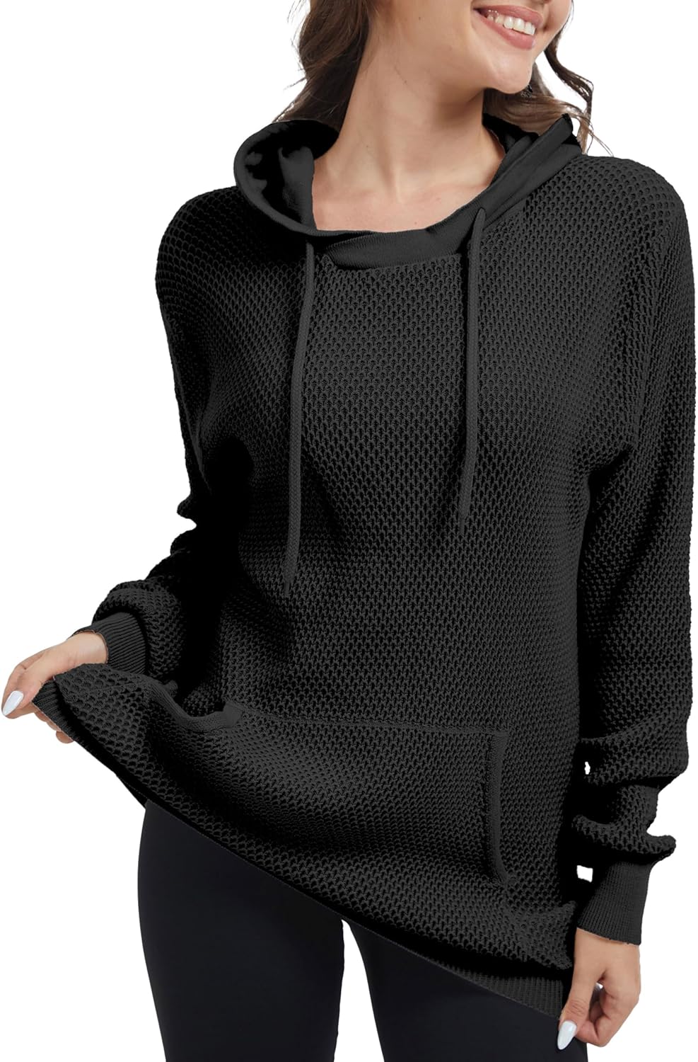 Womens Hoodie Sweatshirt Loose Fit Crew Neck Pullover Sweater with Pocket Ribbed Cuffs Fall Tops - Image 2