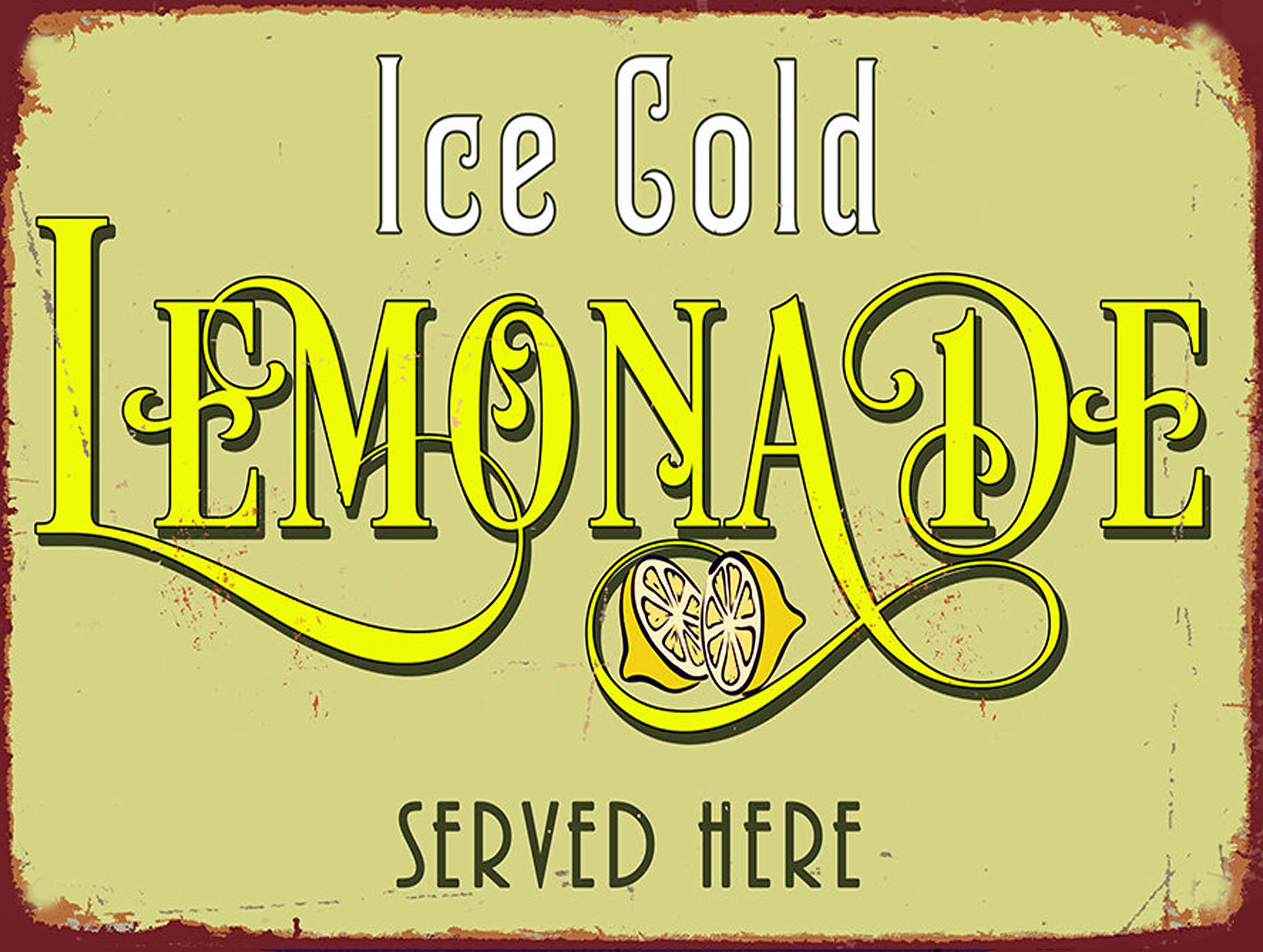 Shawprint Limited Mixed Colours Ice Cold. Lemonade Served Here Retro Metal Tin Wall Plaque Sign Novelty Gift Home Bar Shed Man Cave (150Mm X 200Mm (6" X 8")