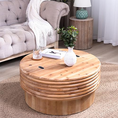 Miniatura 16 de SSLine Mesa de centro rectangular de madera antigua de 45.2 pulgadas para sala de estar, mesas auxiliares de almacenamiento de 2 niveles con patas
