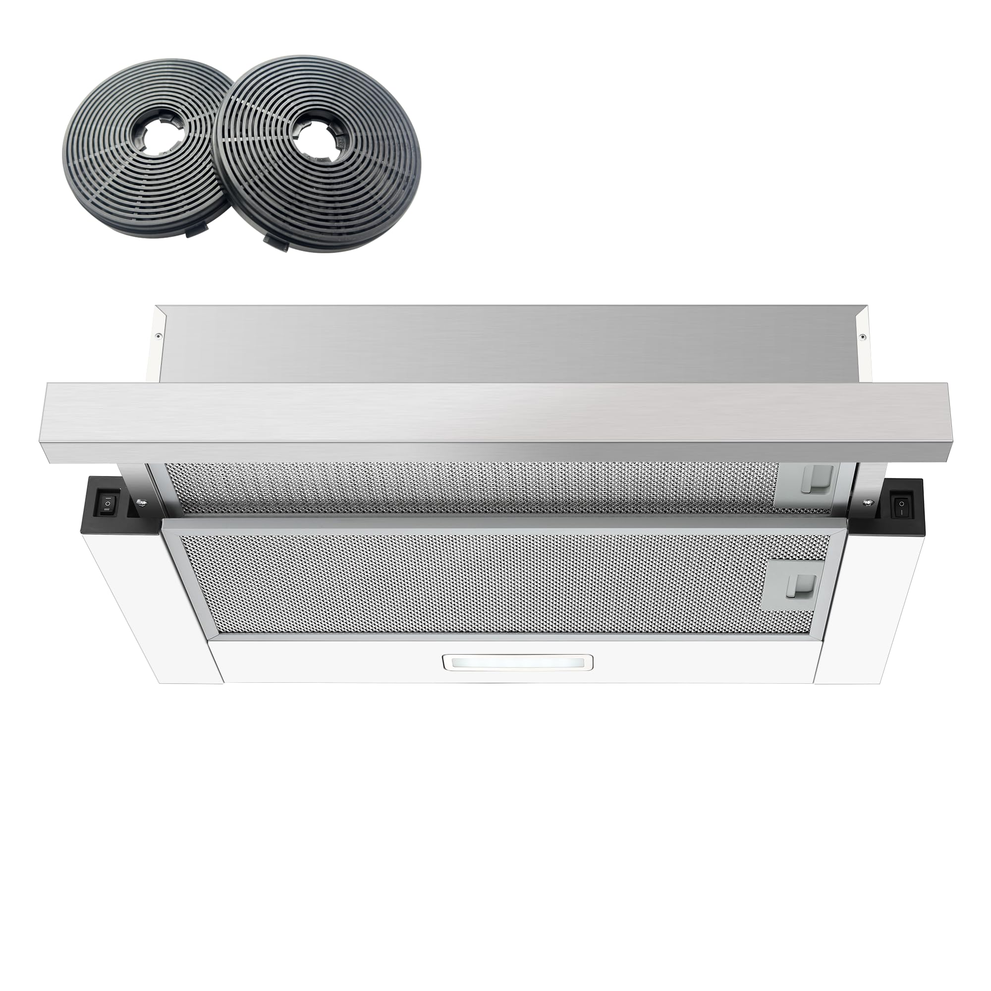 Campana Extractora 60 cm Telescópica, 400 m³/h Flujo de Aire, Superficie de Acero Inoxidable, Iluminación LED, Interruptor Basculante, Campanas Extractoras Silenciosas para Cocina