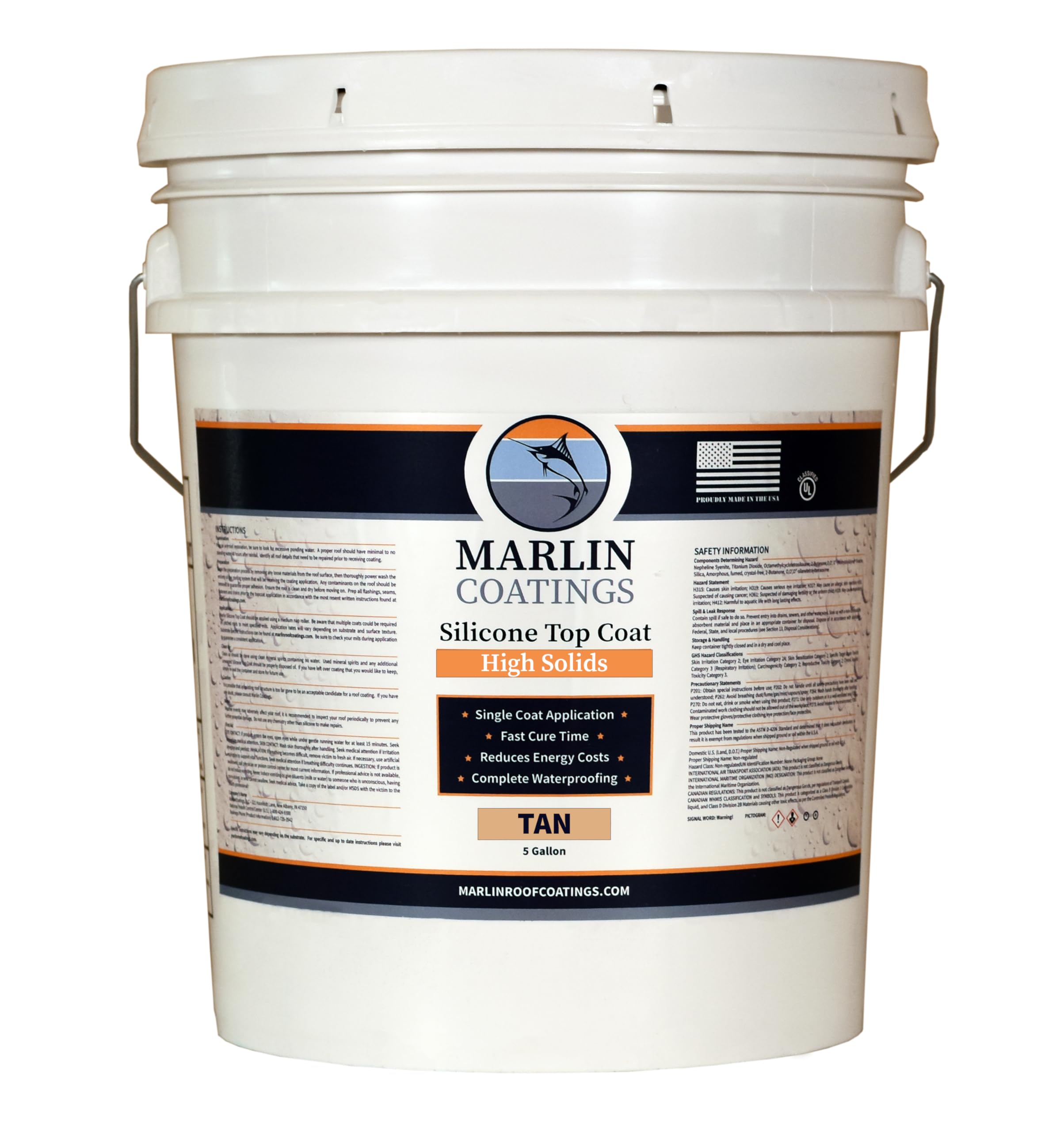 100% Silicone Roof Sealant - Self Leveling - Complete Waterproofing - Easy One Coat Application - Designed for Your RV, Camper, Trailer, Commercial Building… (5 Gallon, Tan)