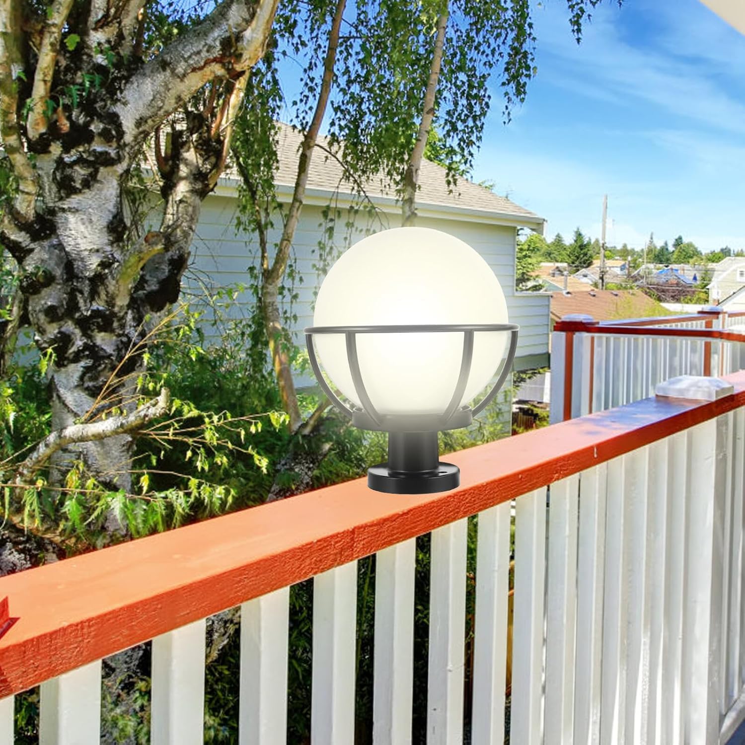 HOMSFOU Outdoor Post Light Lampshade Globe Cover with Base, Acrylic Replacement Globe for Patio and Garden Wall Lamp, Weather-Resistant Outdoor Lamp Post Accessory