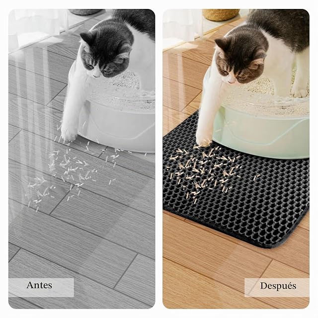 Foto 4 de 7 de Bandeja de arena para gatos, 60 x 40 cm, alfombrilla de arena para gatos, alfombrilla de doble capa