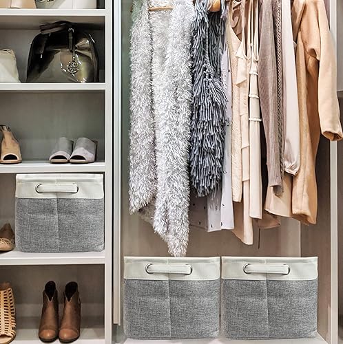 Miniatura 61 de Simple Houseware Contenedor grande de tela de almacenamiento, 14.4 x 10 pulgadas con asas, paquete de 3, organizador plegable para armario y Gris