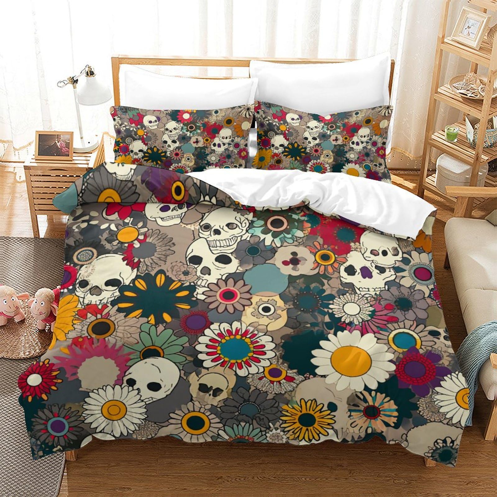 VIAGECSKE Skull 3D Printed Duvet Cover Set 3 Pieces Bed Duvet Set Soft Microfiber with Zipper Closure，Pillowcases for Teens And Adults King（220x240cm）