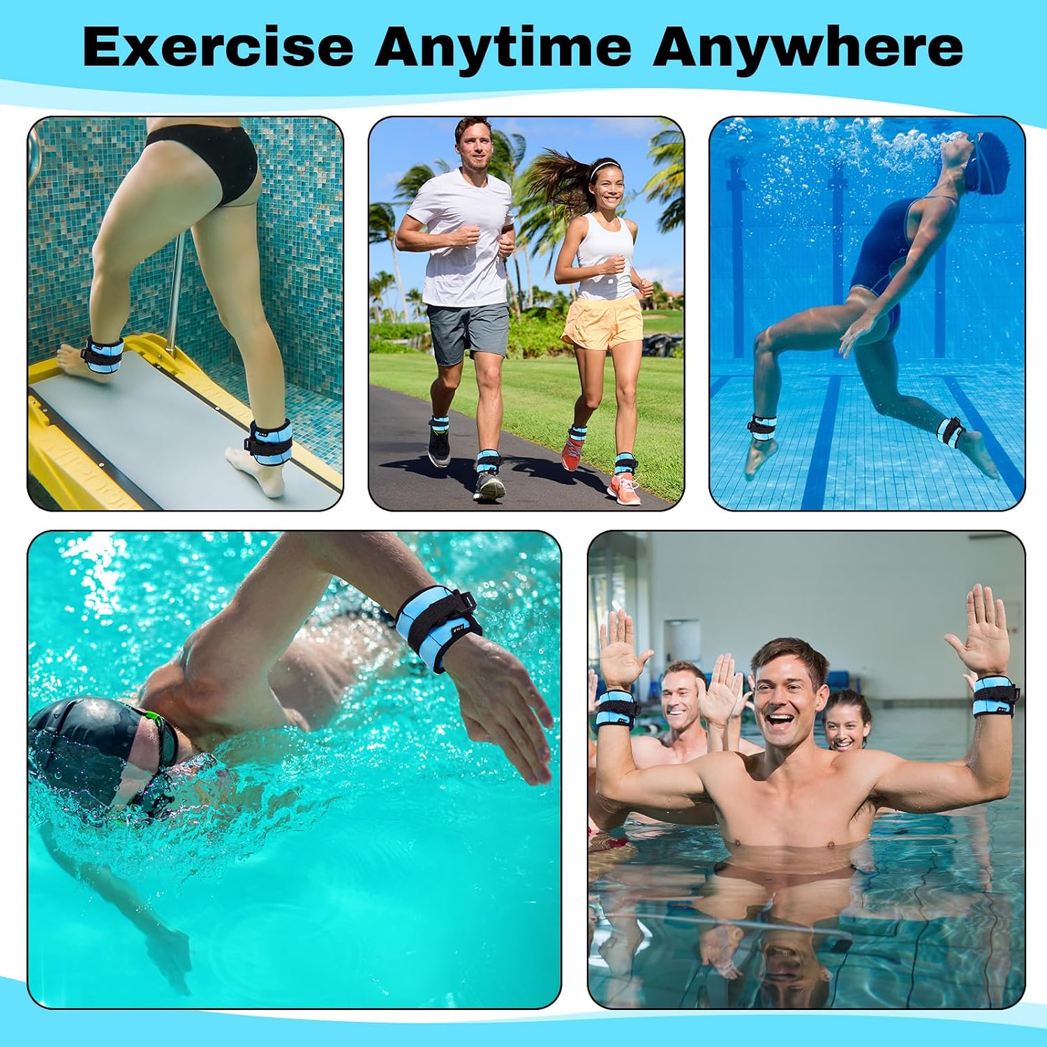 Hollowfly 2 Pairs Ankle Wrist Weights for Land or Aquatic Exercise Aqua Cuffs Aqua Aerobics Fitness Bands for Ankle and Wrist Adjustable Weights for Swimming Pool Workout Equipment