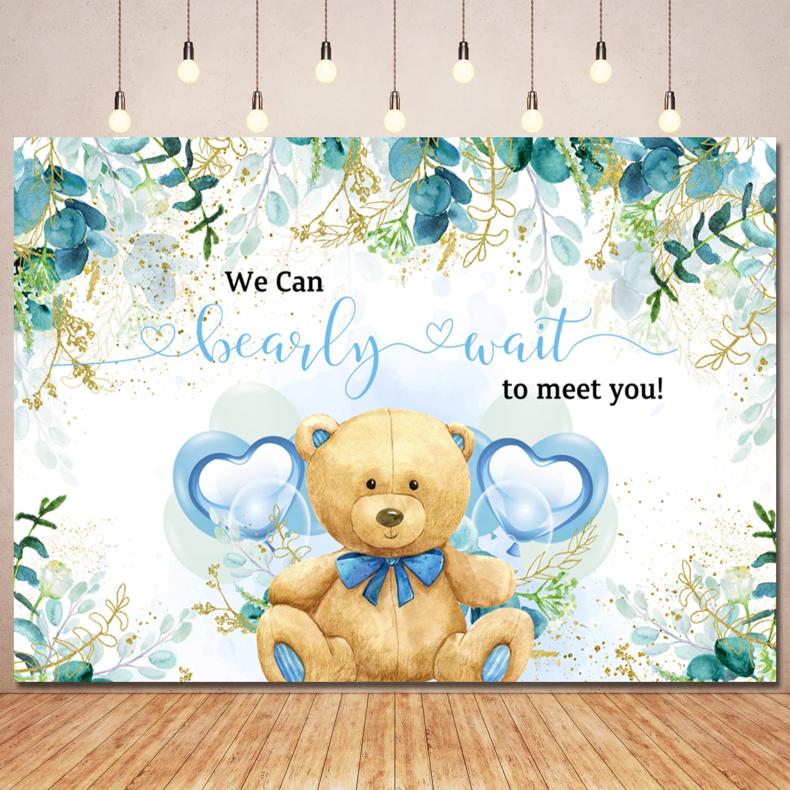 We Can Bearly Wait Bear Backdrop Greenery Baby Shower Decorations,Bear Baby Shower Backdrops Banner Sage Green Leaves Photography Background for Gender Neutral Party Supplies Photo Booth Props 7x5ft