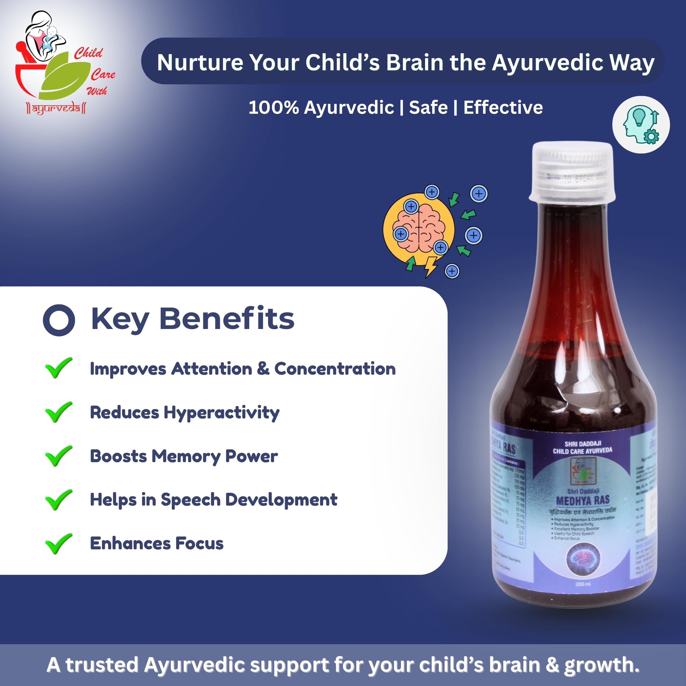 Shri Daddaji Medhya Ras Syrup 200ml | Ayurvedic Brain & Nerve Tonic for Kids | Supports Speech Delay, Development Delay & Memory Power | Natural Herbal Tonic for Children’s Cognitive Growth - Image 6 thumbnail