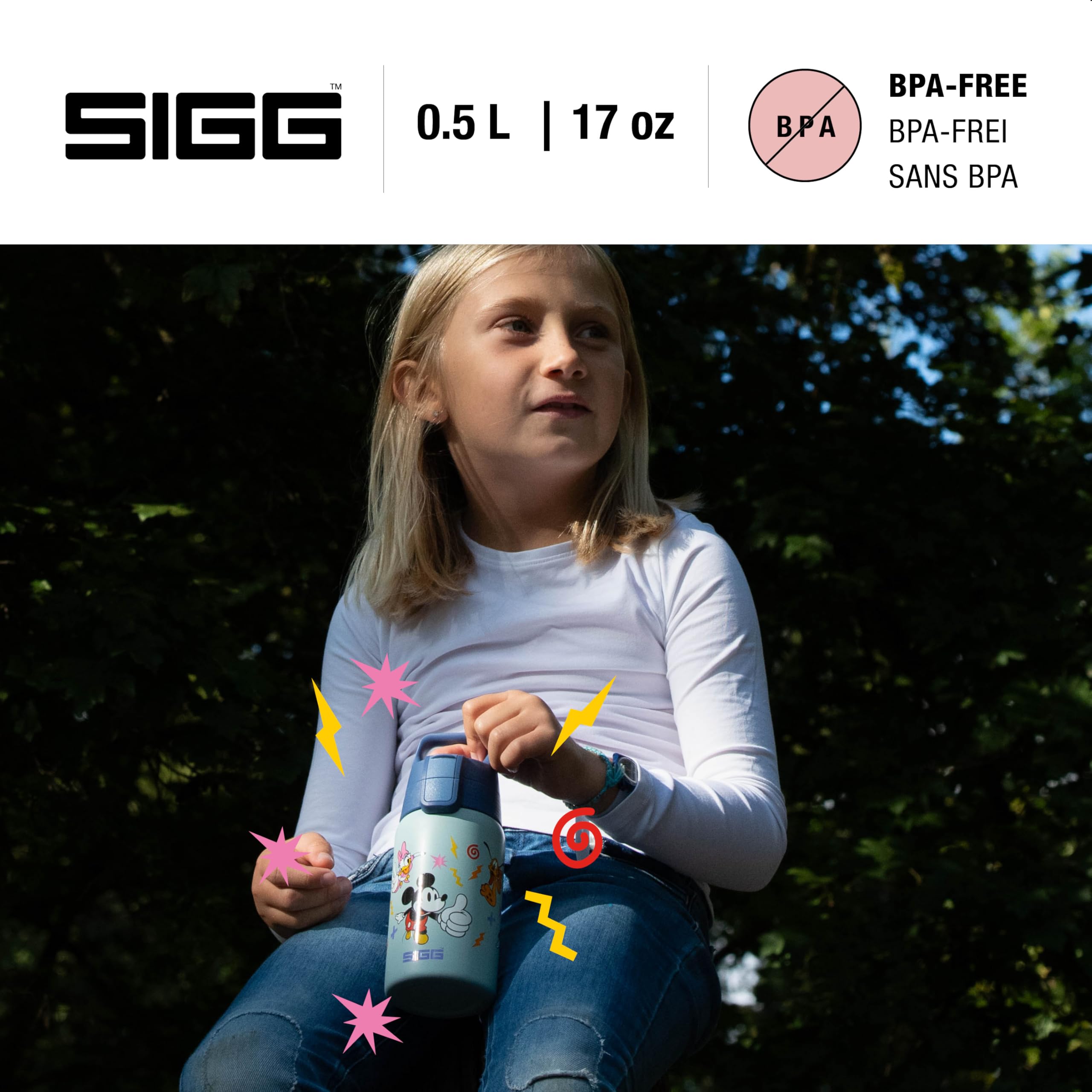 Sigg, Stainless Steel Kids Water Bottle, Shield One Disney Mickey & Friends, Suitable For Carbonated Beverages, Leakproof - Image 2