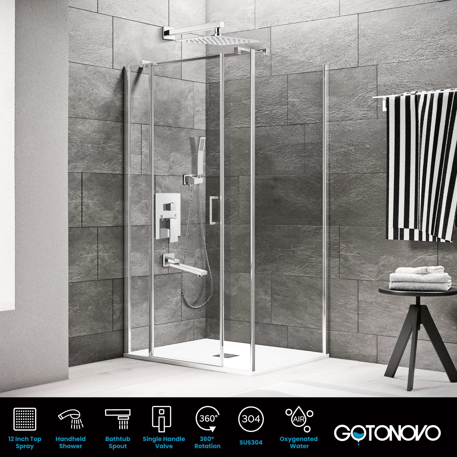Gotonovo 12 Inch Bathroom Luxury 3-Function Shower Djibouti - View #10