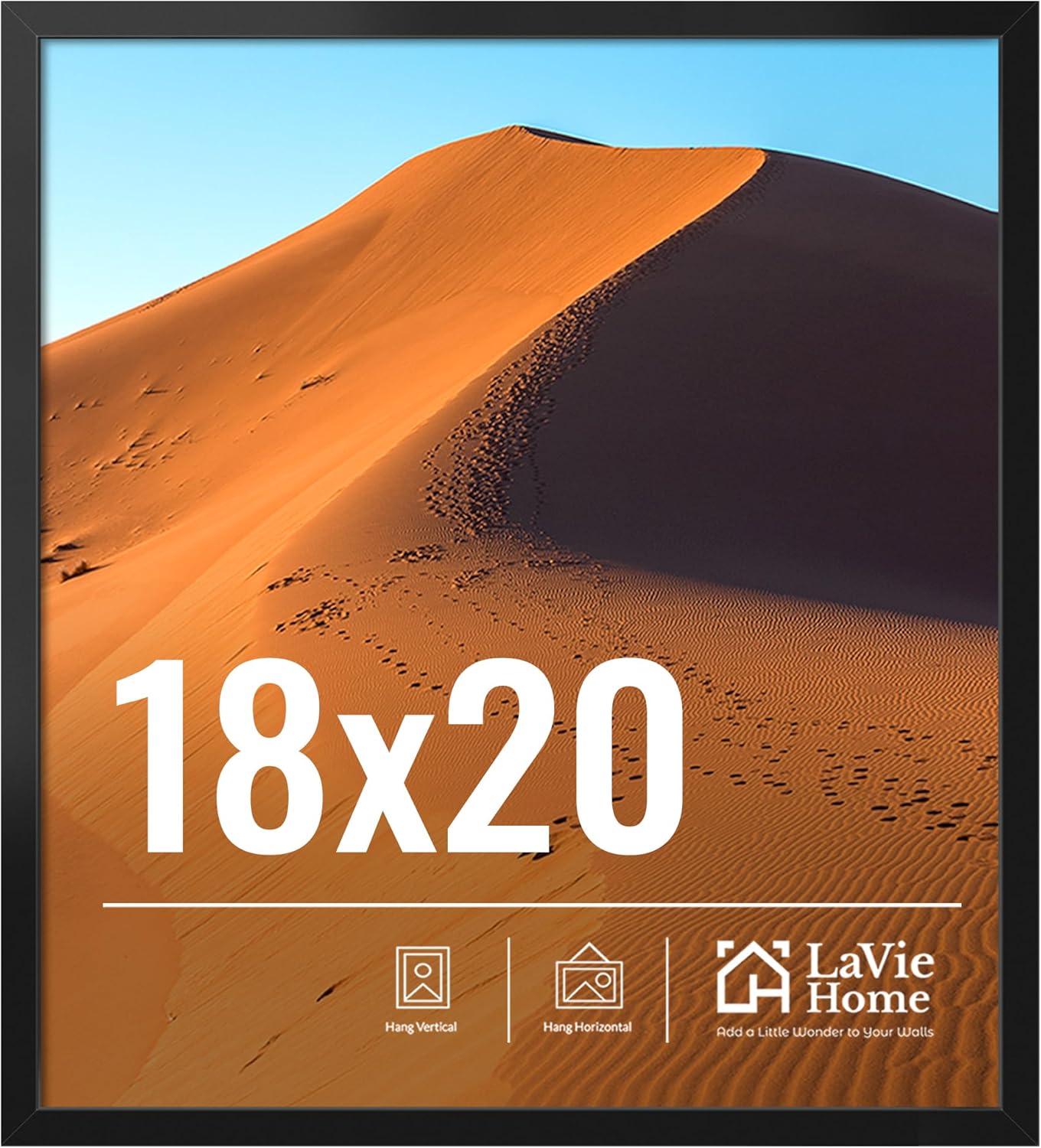 LaVie Home 18x20 Picture Frame for Wall Display, 18x20 Black Picture Frame with HD Plexiglas, 18 x 20 Poster Frame 1 Pack, Display Frame for Vertical or Horizontal, Classic Collection