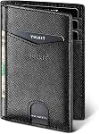 VULKIT Bifold Front Pocket Slim Wallet RFID Blocking Minimalist Thin Leather Credit Card Holder Wallet for Men and Women Black